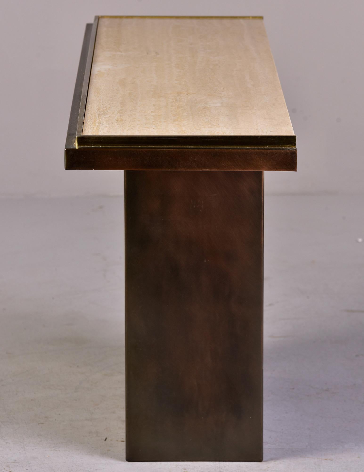 20th Century Mid Century French Steel Console with Travertine Top