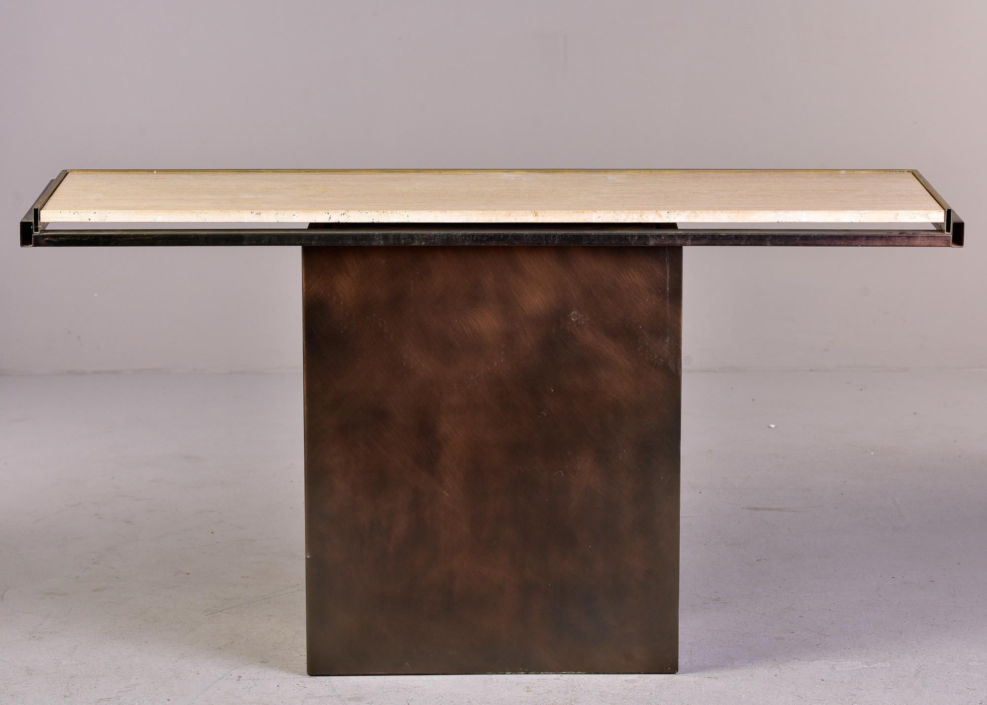 Mid Century French Steel Console with Travertine Top 2