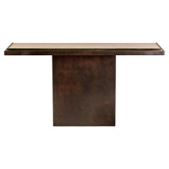 Mid Century French Steel Console with Travertine Top