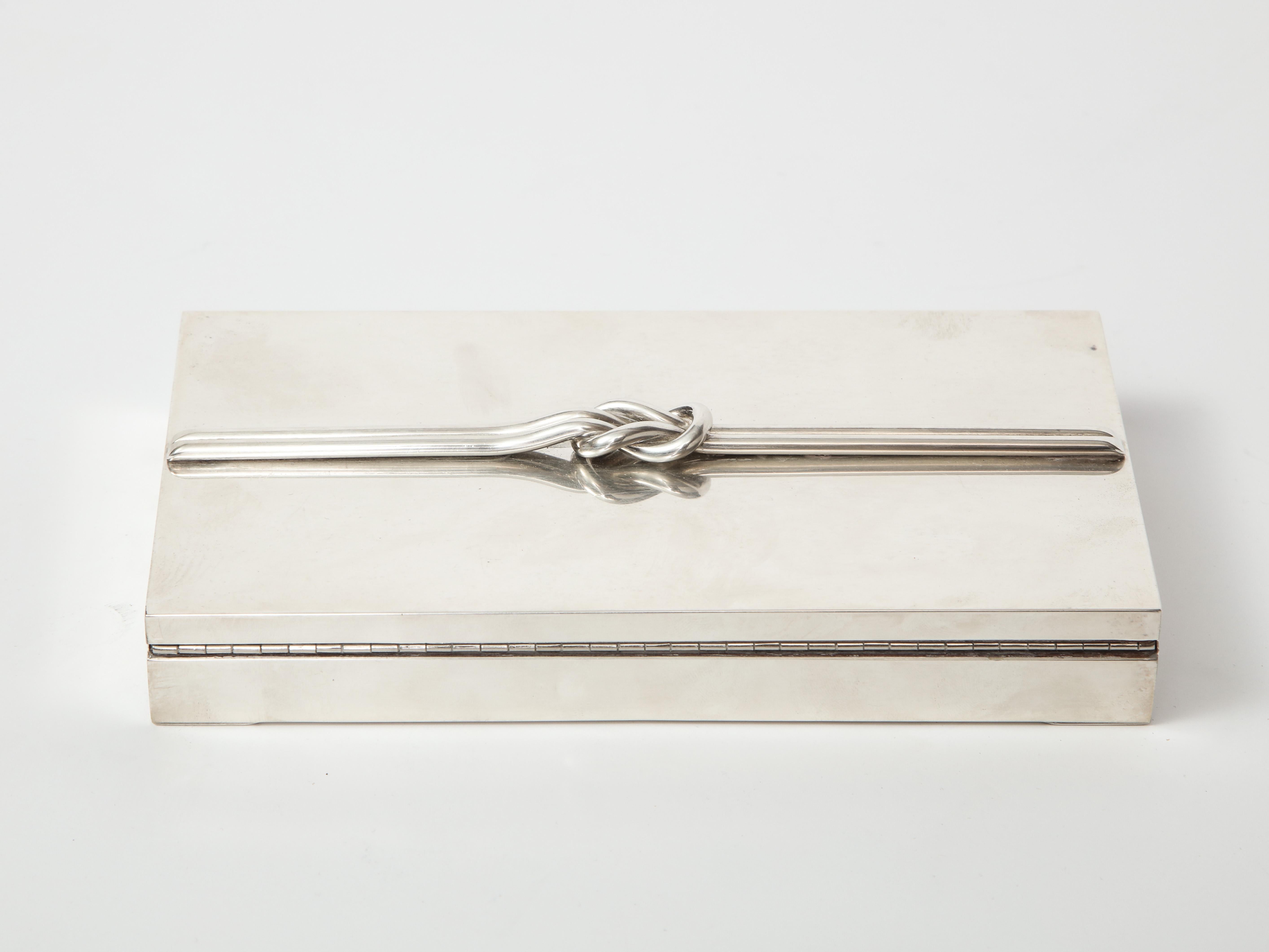 Midcentury French Sterling Silver Box with Knot Detail 4