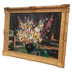 Mid-Century French Still Life Oil Painting in Carved Frame Signed Dujardin