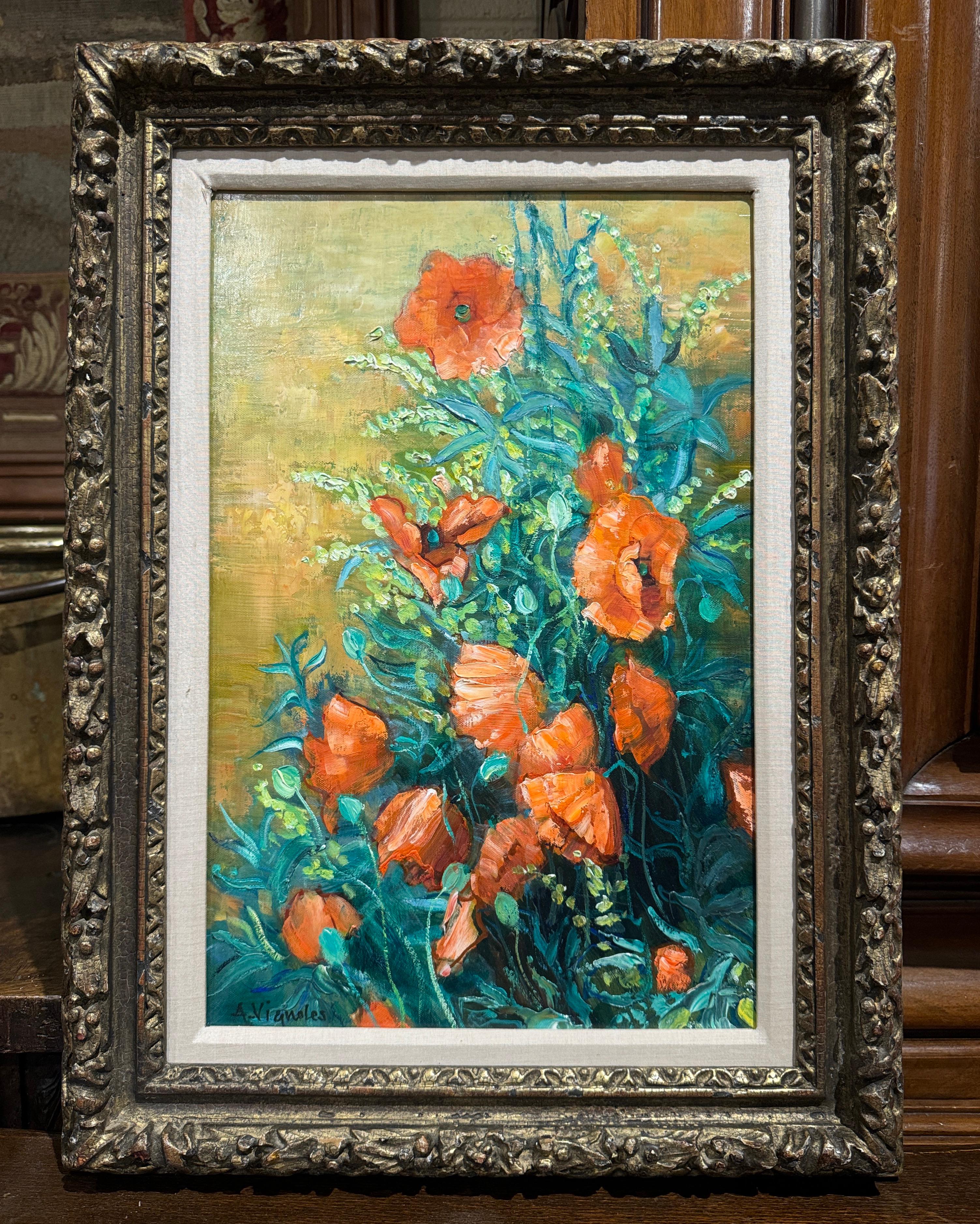 20th Century Mid-Century French Still Life Oil Painting in Gilt Frame Signed A. Vignoles For Sale