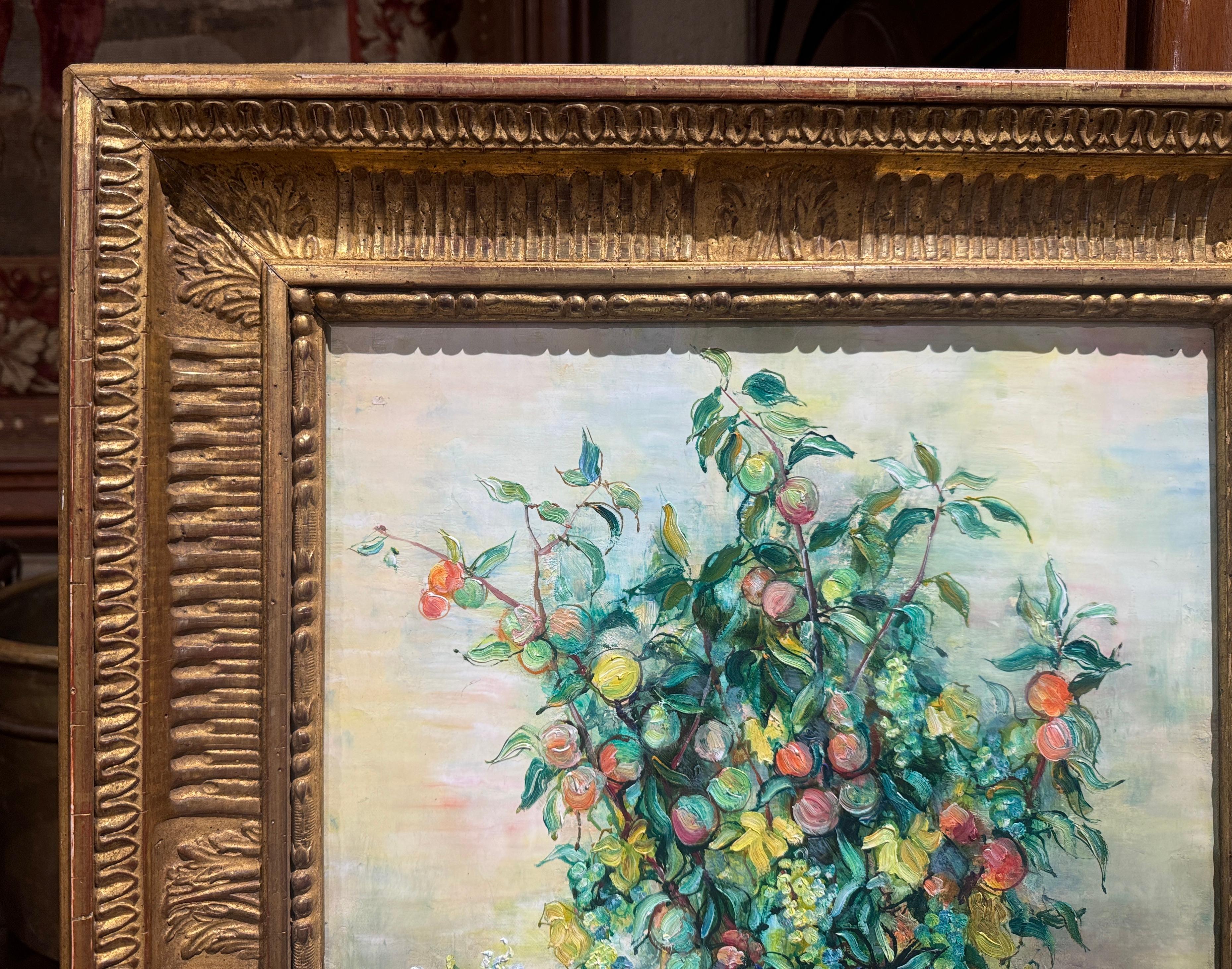 Mid-Century French Still Life Oil Painting in Gilt Frame Signed A. Vignoles For Sale 1