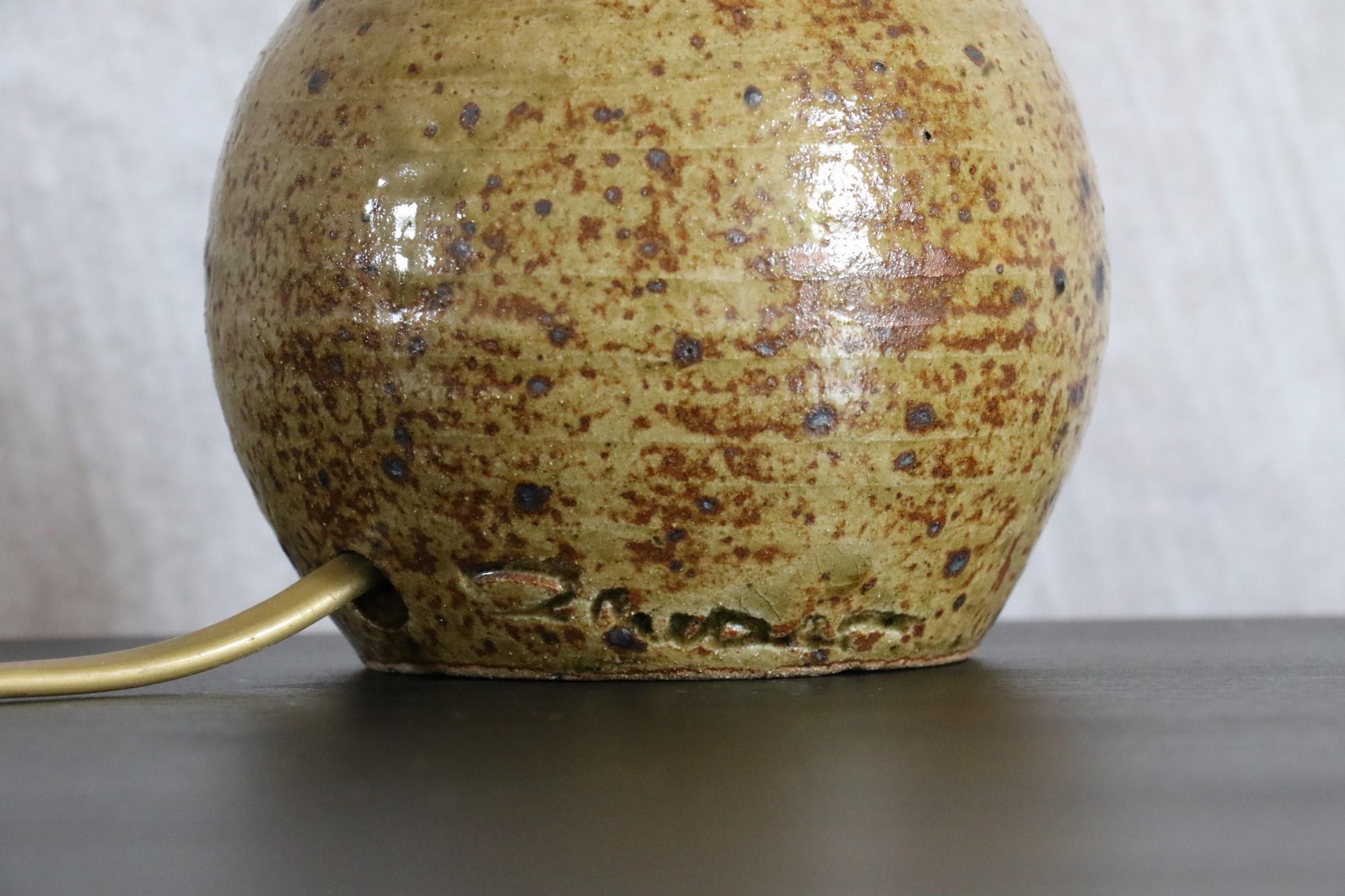Mid-Century French Stoneware Lamp by La Borne Potters Signed Baudart circa 1970 2
