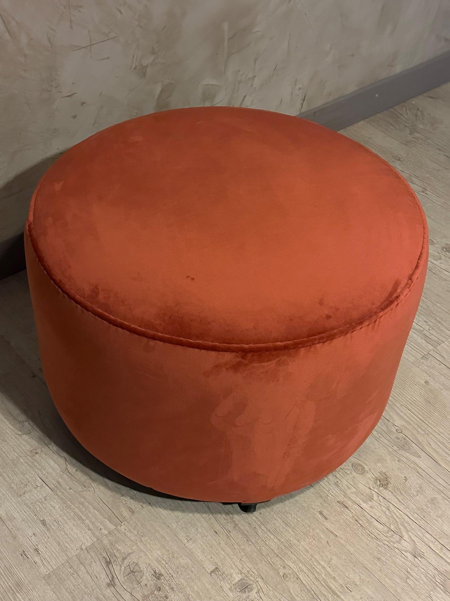 Mid-century French Stool reupholstered with an Orange Velvet  For Sale 1
