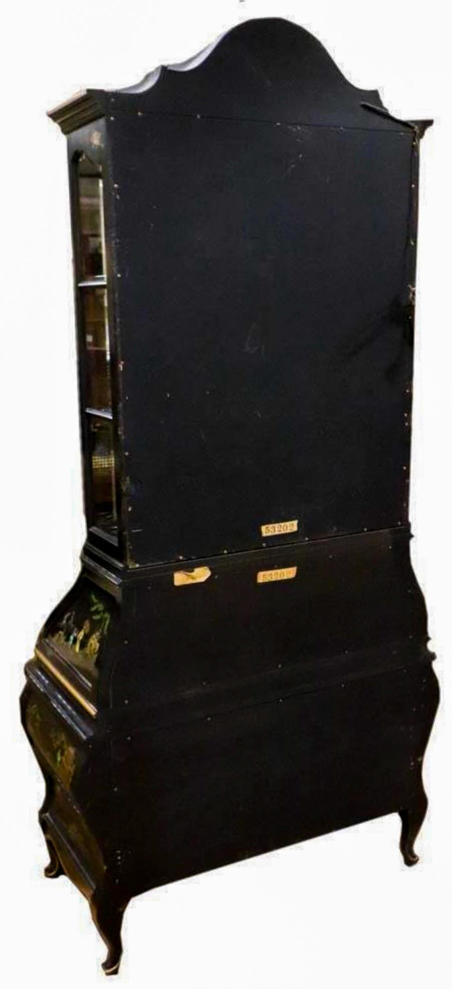 Chinoiserie-Sekretär-Schreibtisch/Schrank im französischen Stil der Mitte des Jahrhunderts, schwarzer Lack  (20. Jahrhundert) im Angebot