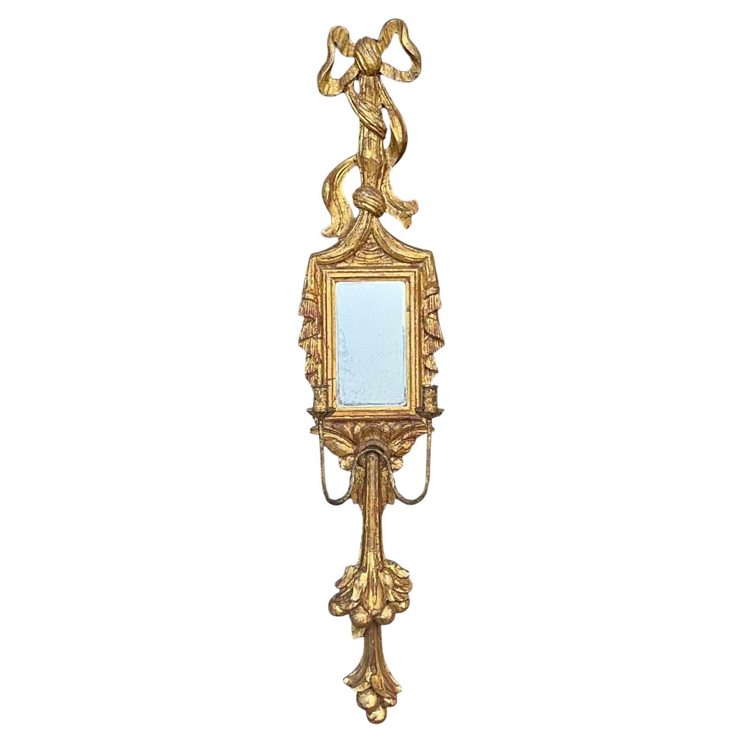 Mid-Century French Style Carved Giltwood Sconce W/ Mirror - 46 Inches For Sale