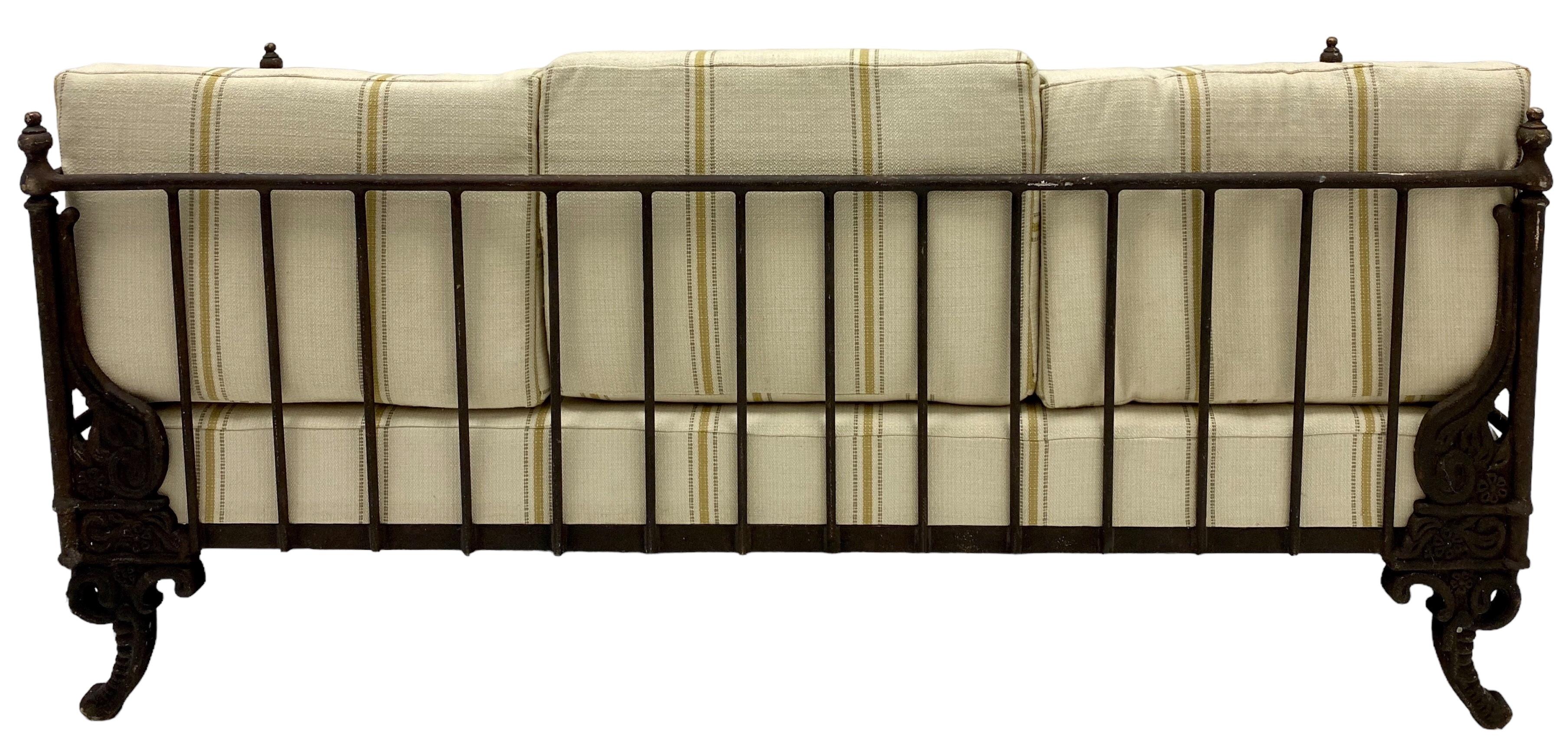 Neoclassical Revival Mid-Century French Style Cast Metal Daybed / Sofa In Striped Swedish Linen