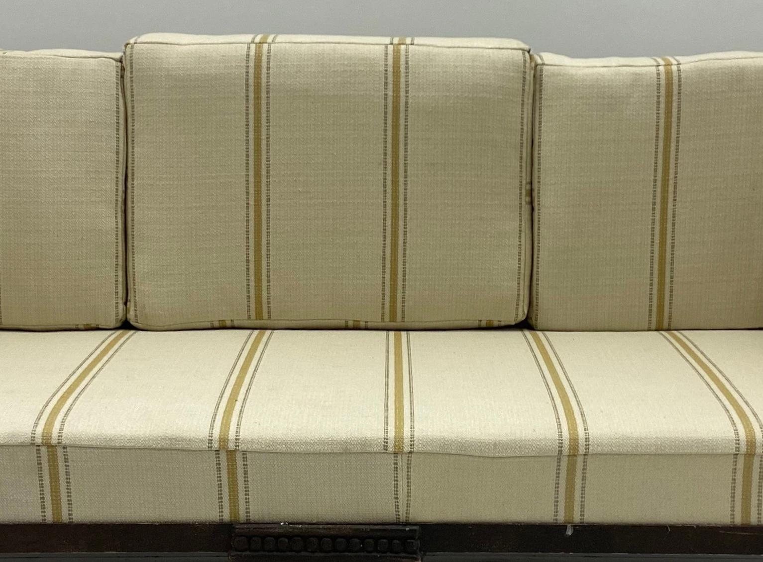 Mid-Century French Style Cast Metal Daybed / Sofa In Striped Swedish Linen In Good Condition In Kennesaw, GA