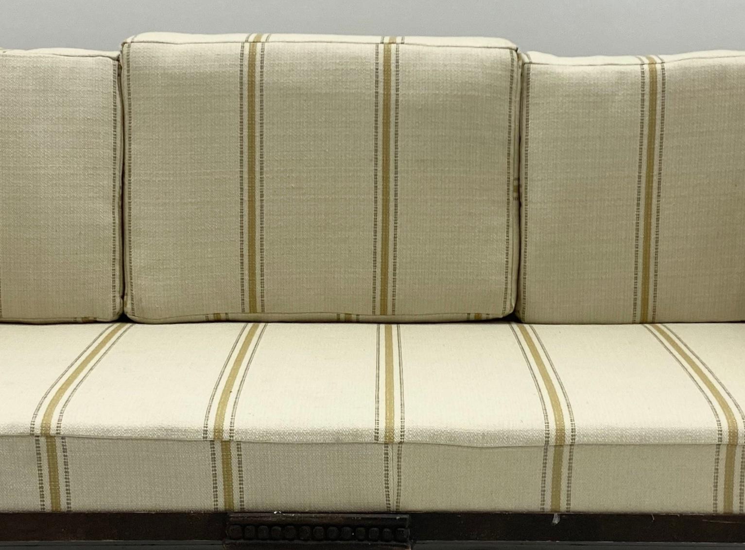20th Century Mid-Century French Style Cast Metal Daybed / Sofa In Striped Swedish Linen
