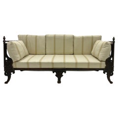 Mid-Century French Style Cast Metal Daybed / Sofa In Striped Swedish Linen