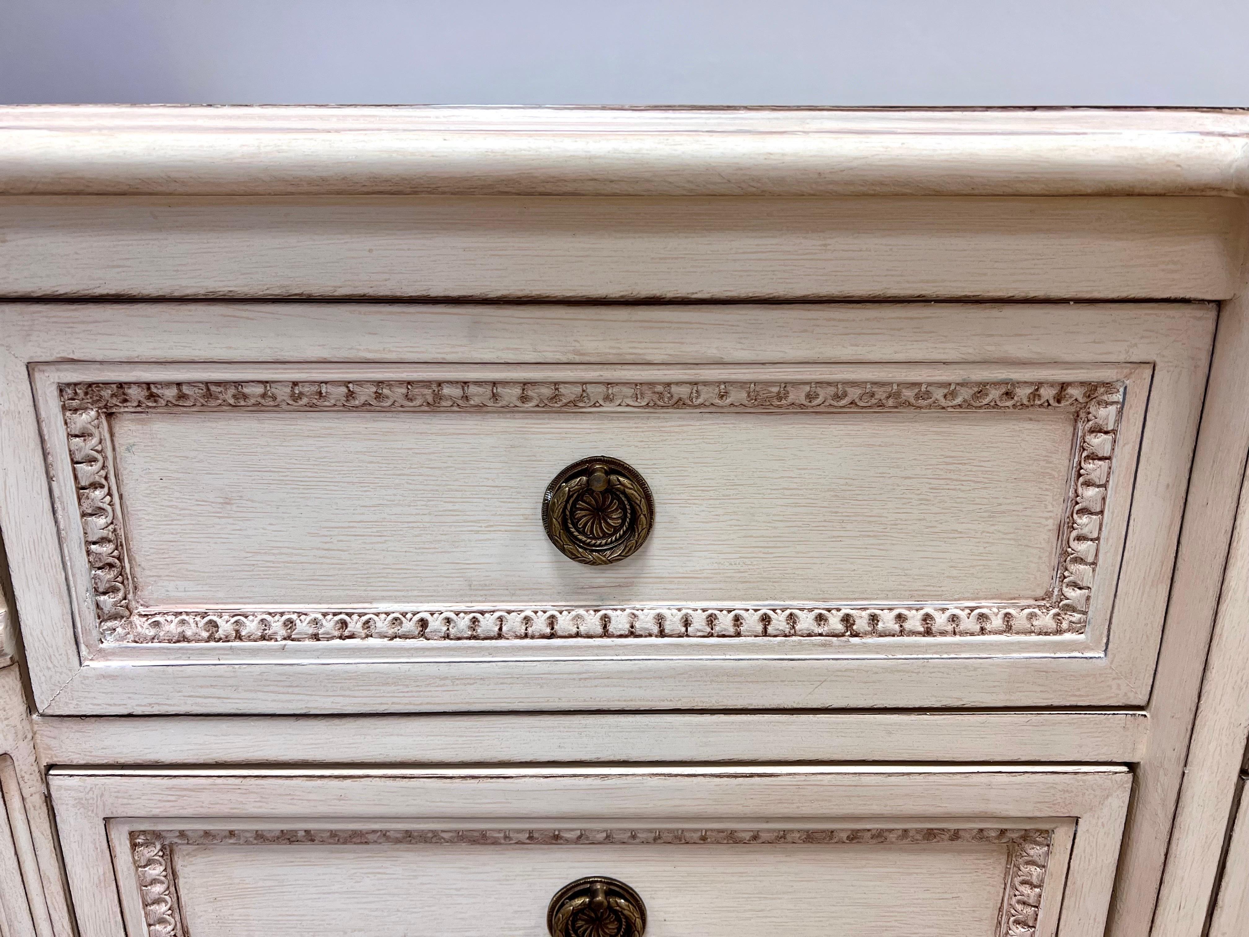 Wood French Style Cream Distressed Carved Dresser Chest by Louis J. Solomon