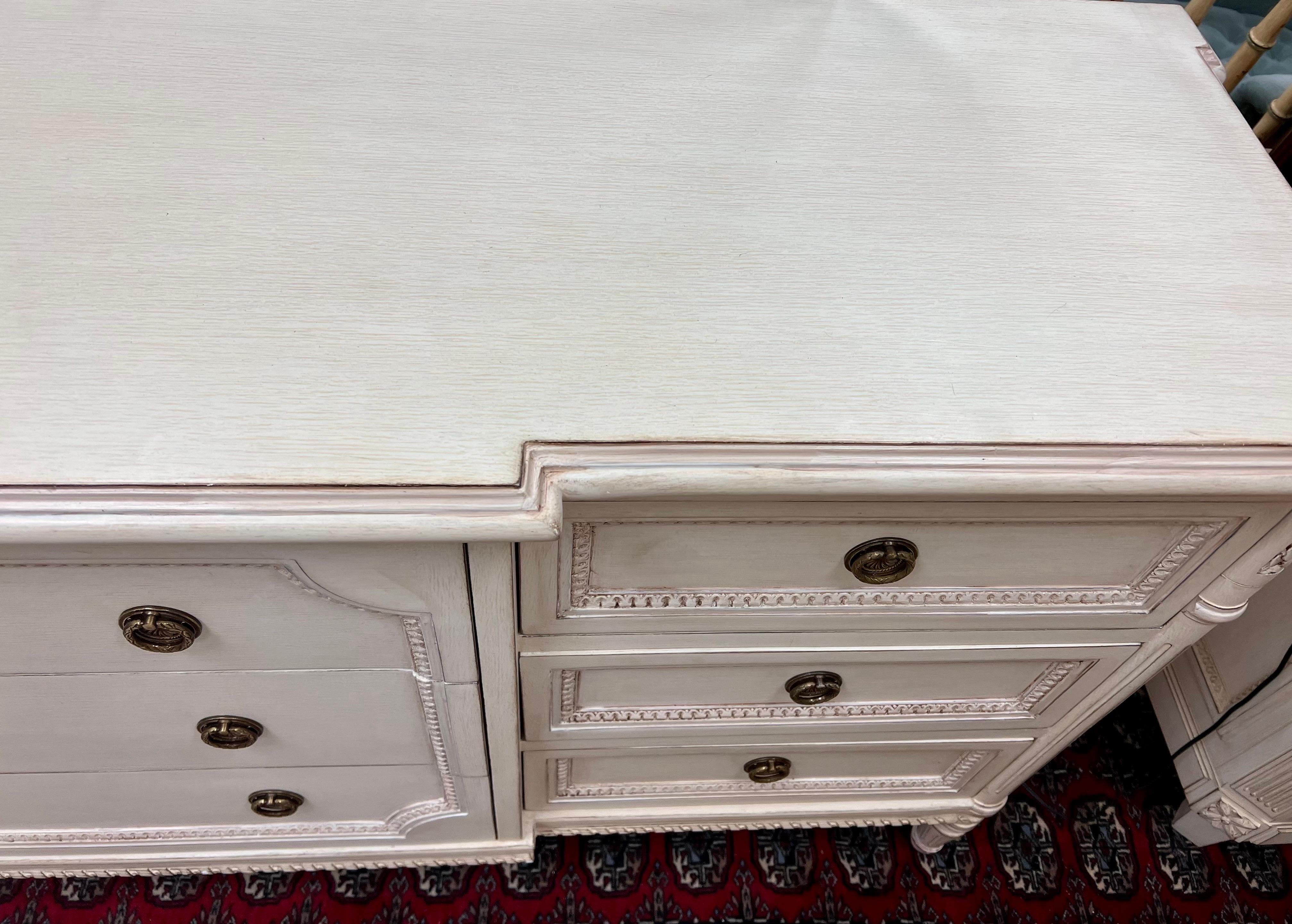 French Style Cream Distressed Carved Dresser Chest by Louis J. Solomon 2