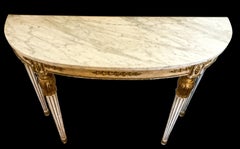 Tavolo consolle e specchio con piano in legno dorato e marmo in stile francese di metà secolo