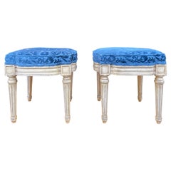 Mid-Century French Style Painted Ottomans / Stools, Pair