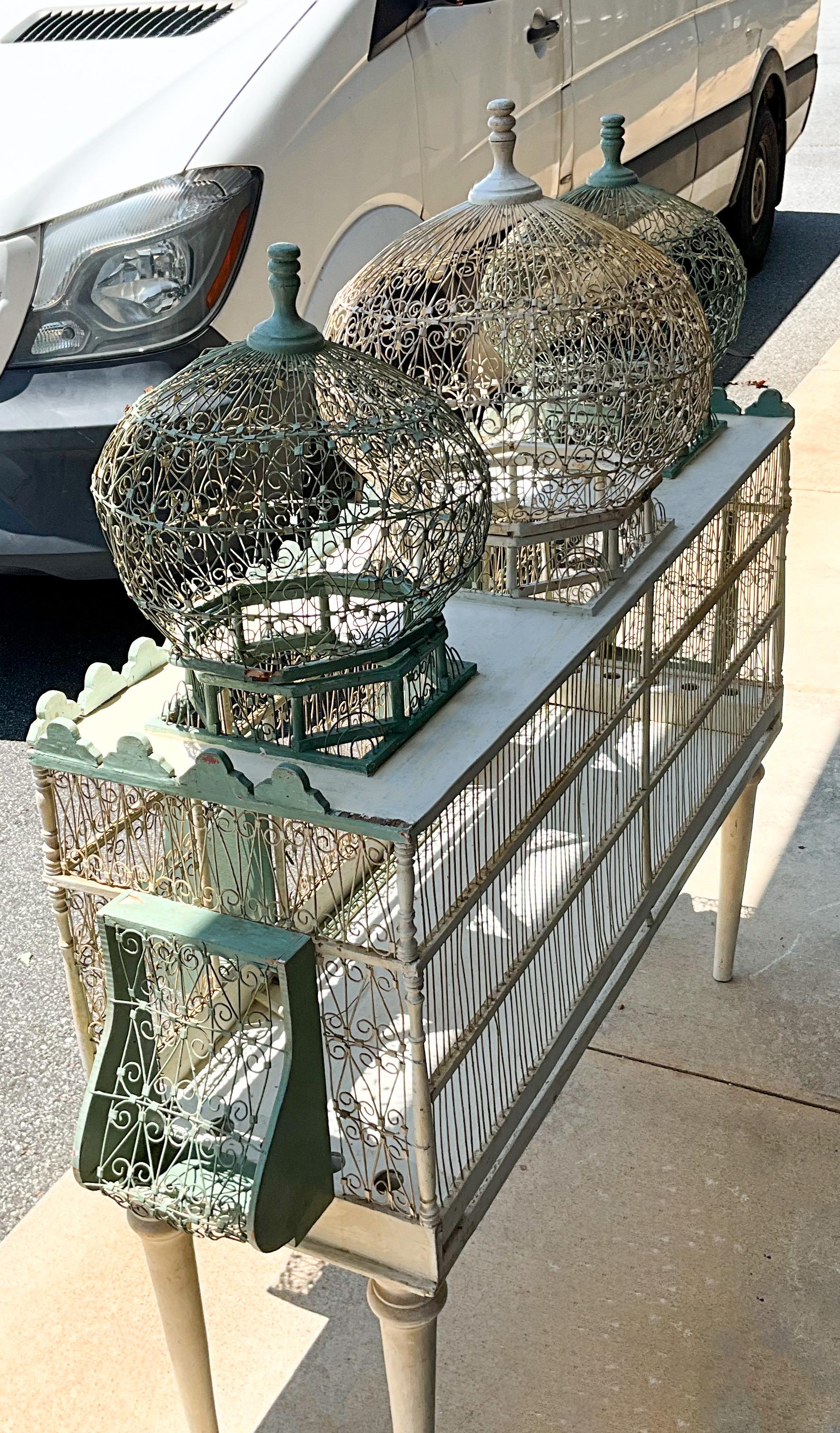 American Midcentury French Style Painted Triple Balloon Form Birdcage / Birdhouse For Sale