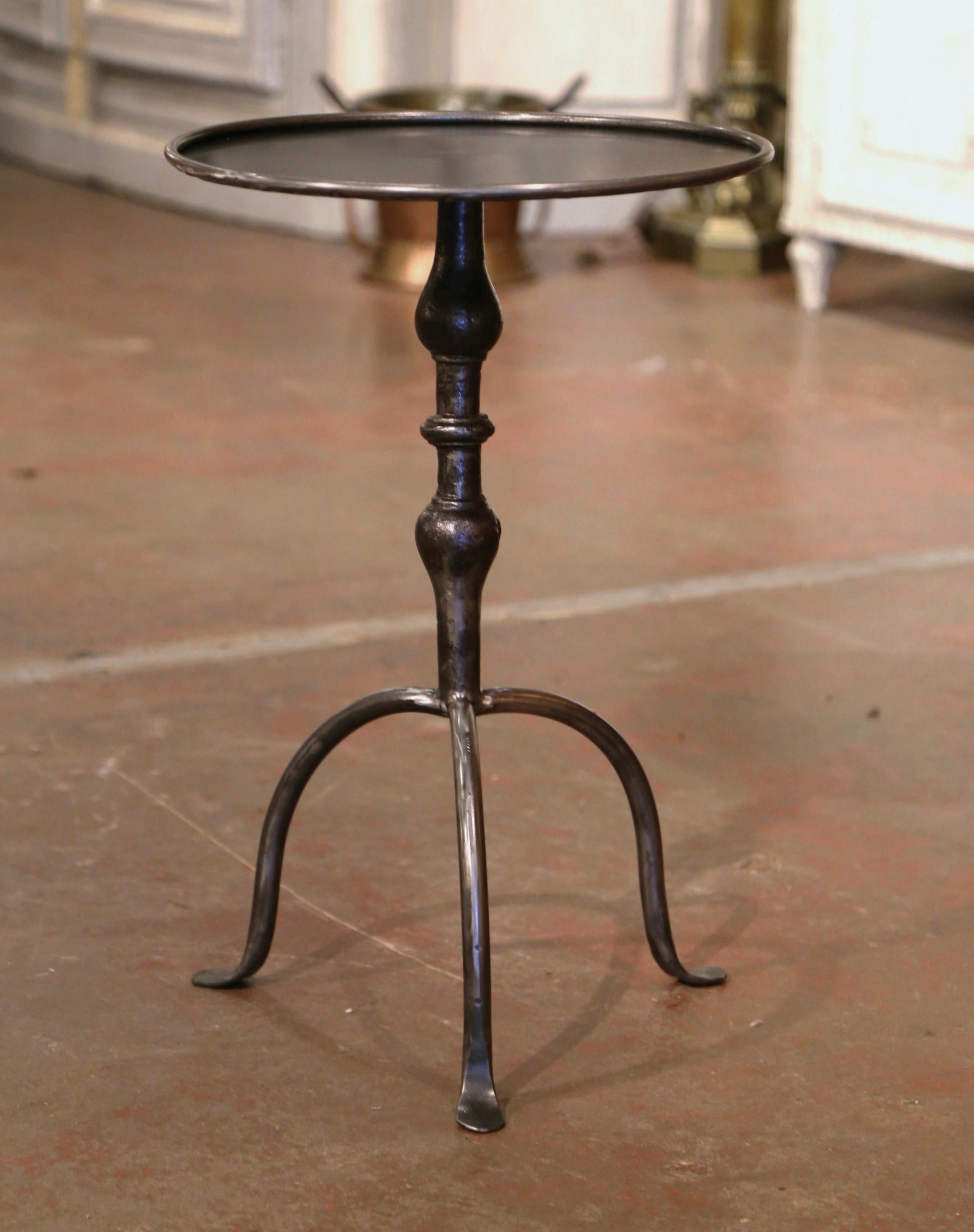 Forged Mid-Century French Style Polished Iron Pedestal Martini Side Table