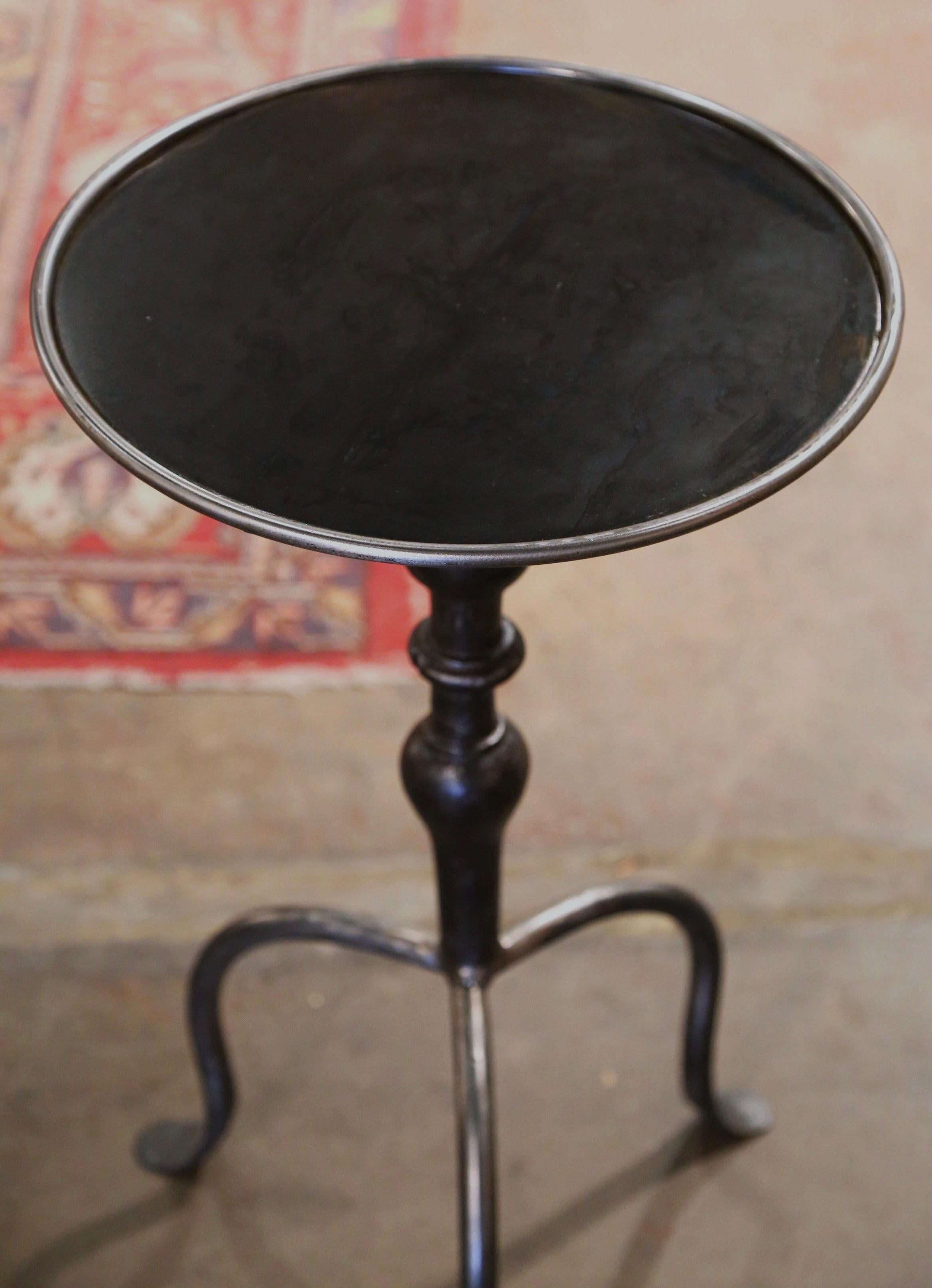 Forged Midcentury French Style Polished Iron Pedestal Martini Side Table