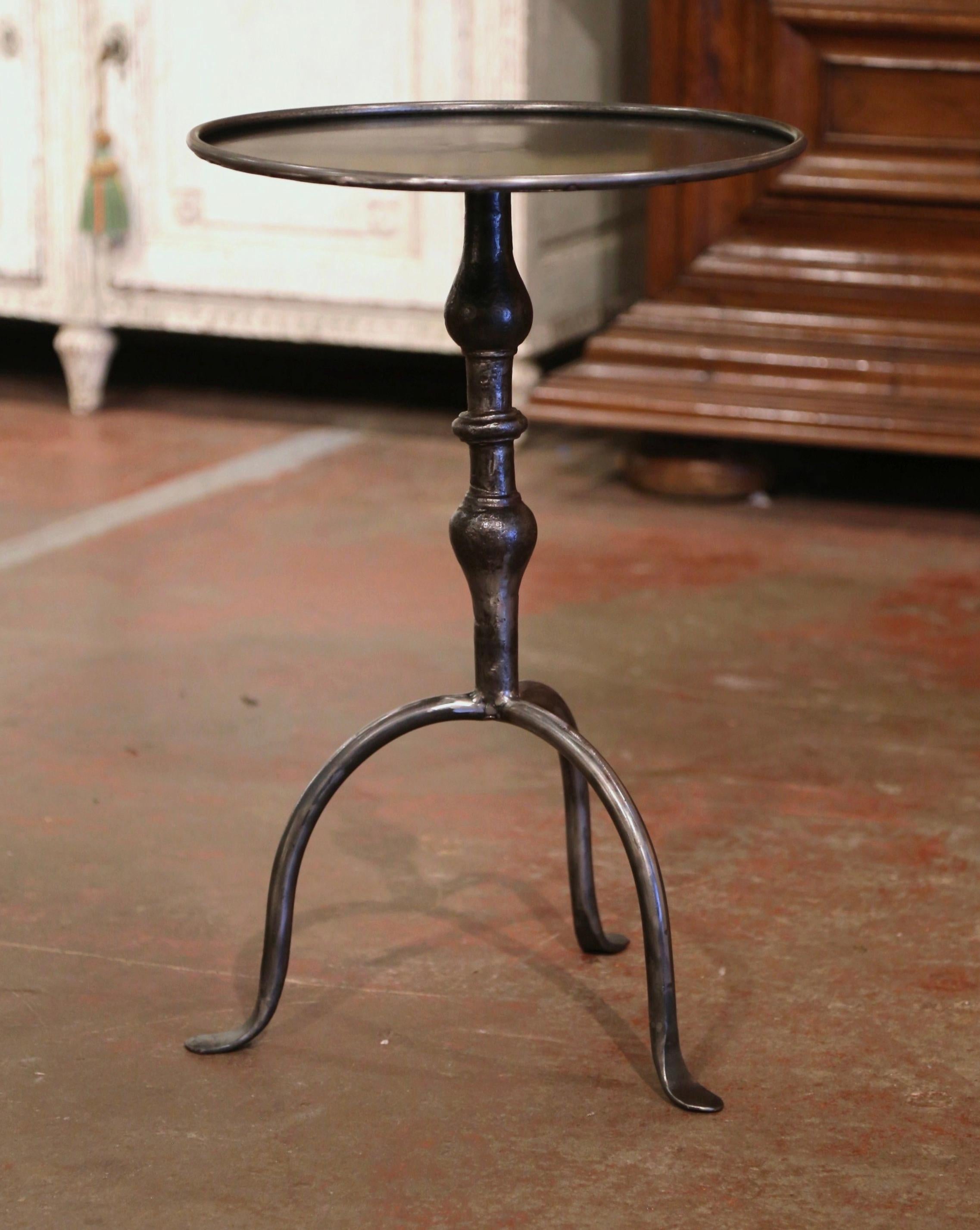 20th Century Mid-Century French Style Polished Iron Pedestal Martini Side Table