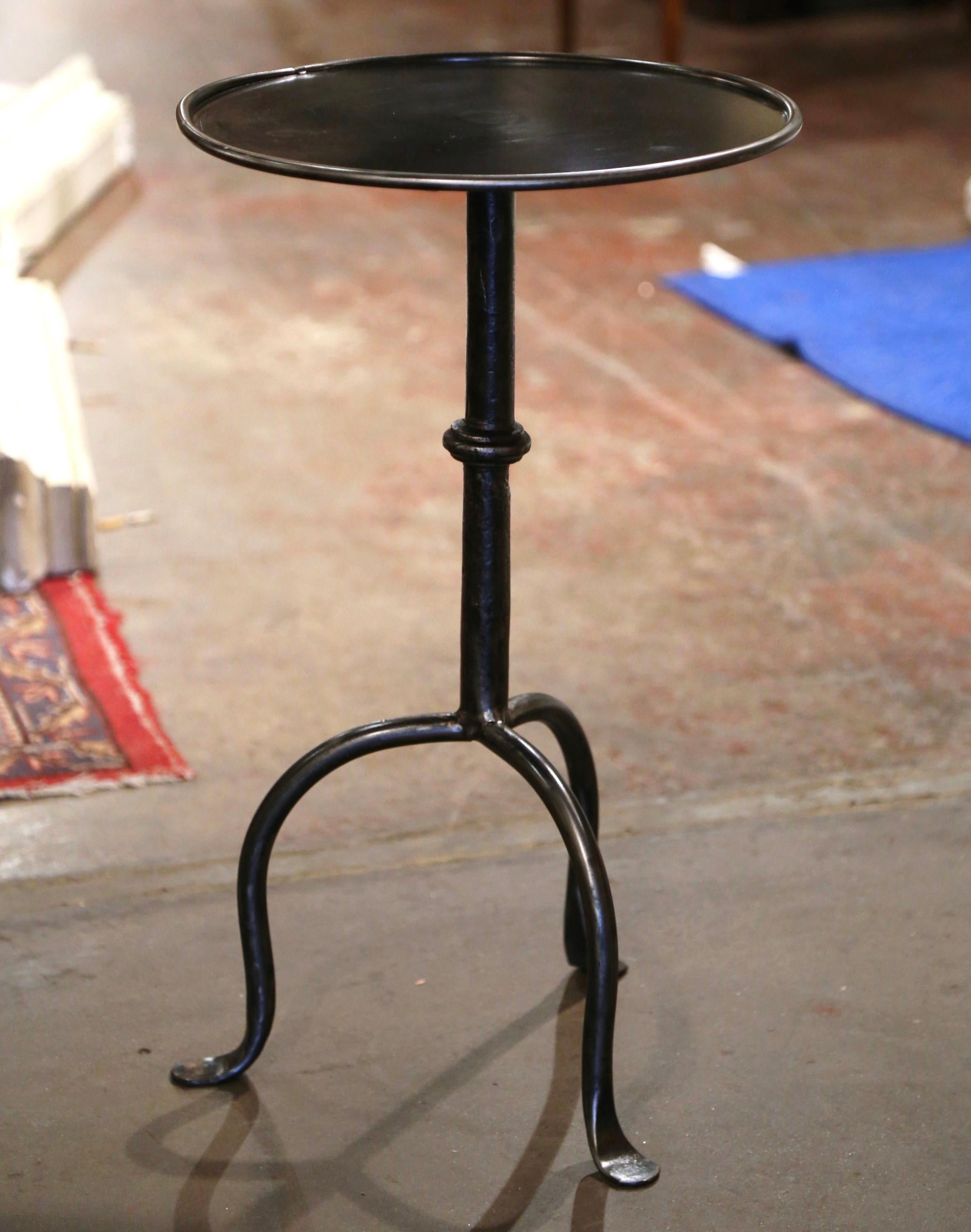 20th Century Midcentury French Style Polished Iron Pedestal Martini Side Table