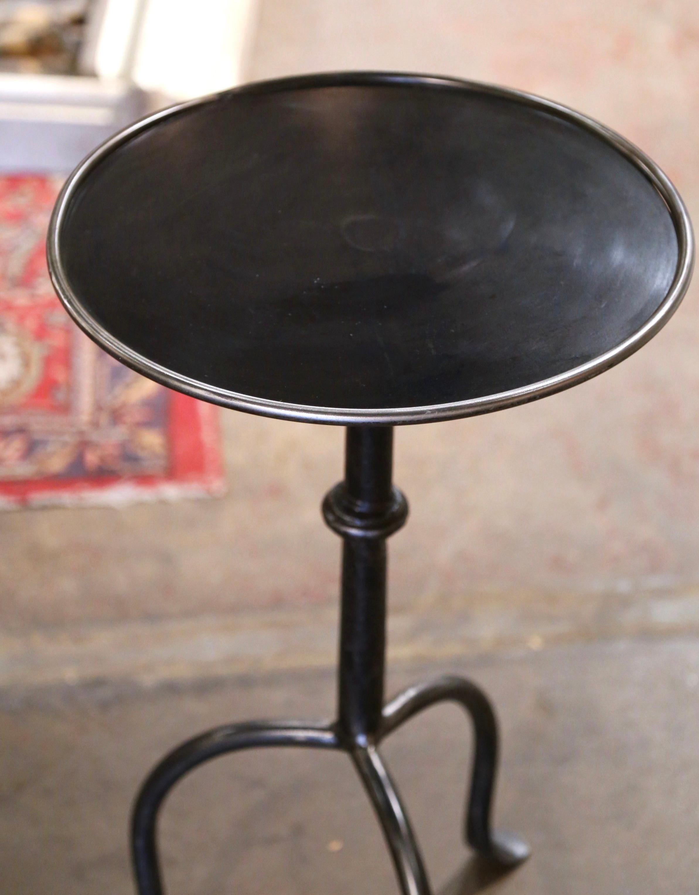 Midcentury French Style Polished Iron Pedestal Martini Side Table 1