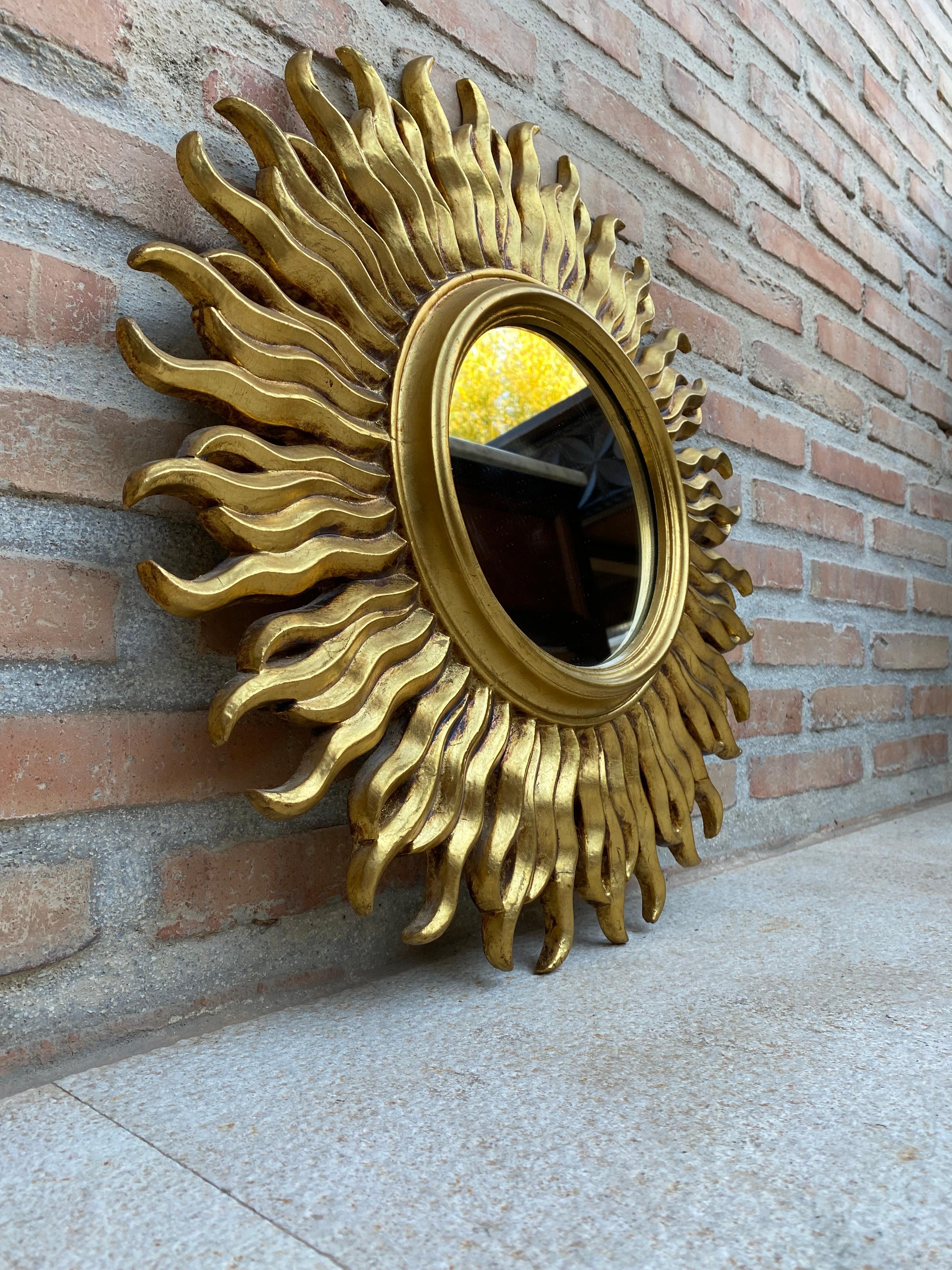 Spanish Mid-Century French Sunburst Mirror in Gold, 1950s For Sale