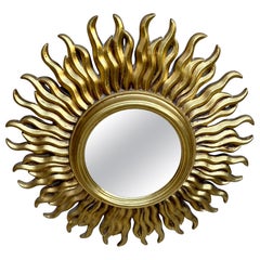 Espejo de sol francés de mediados de siglo en dorado, años 50