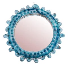 Specchio in ceramica turchese Sunburst francese di metà secolo