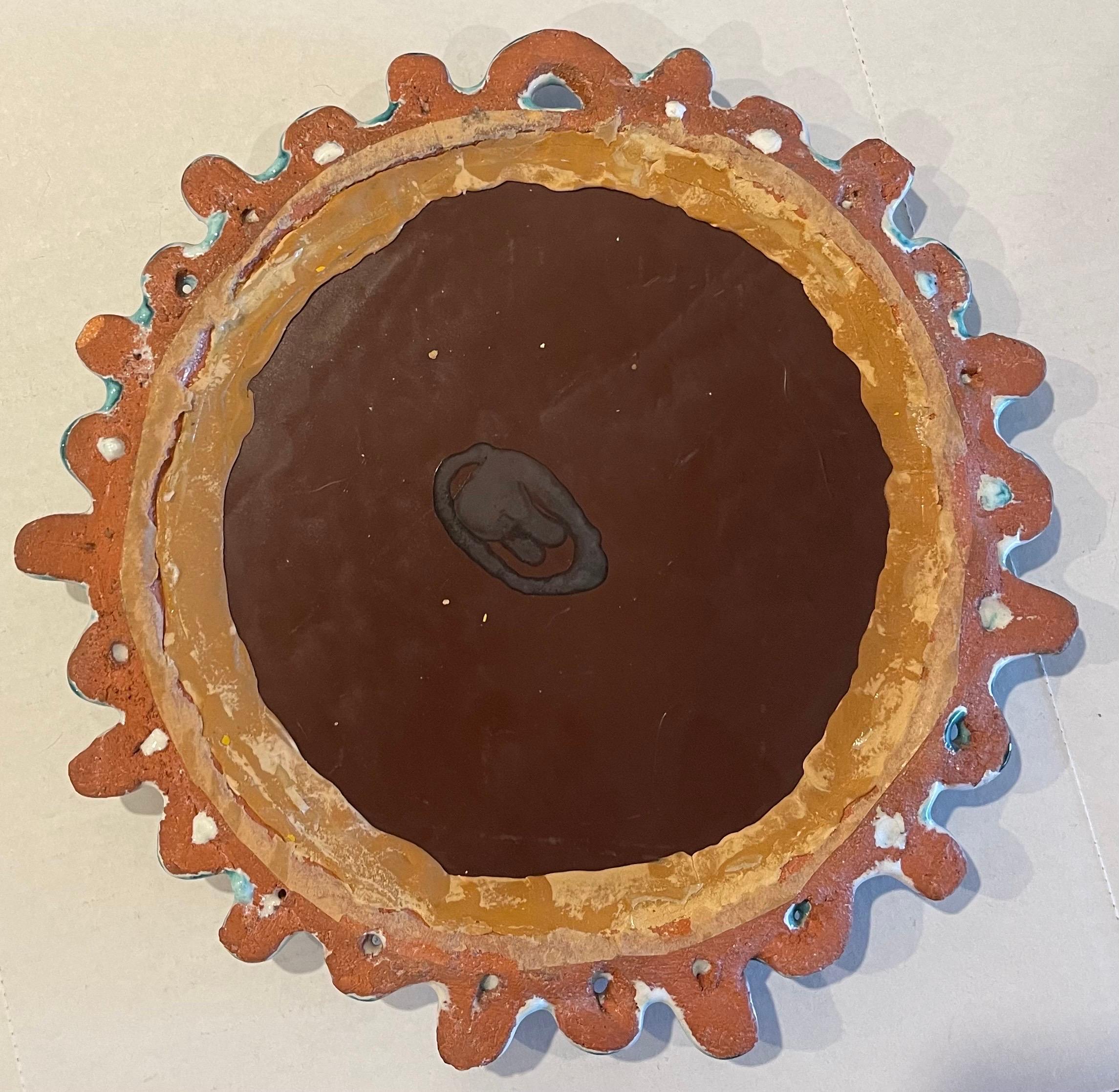Mid-century French Sunburst Turquoise Ceramic Mirror For Sale 3