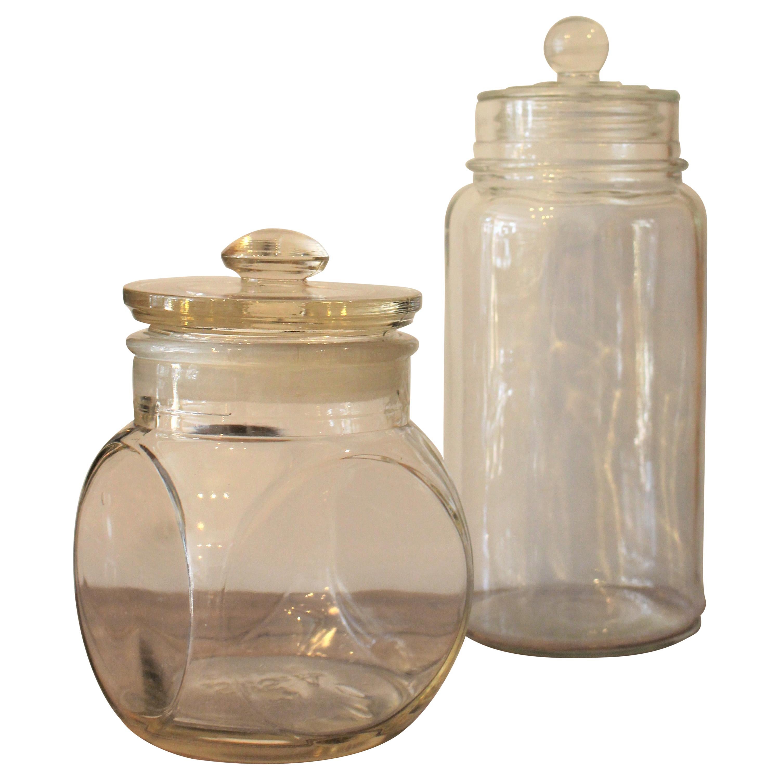 Midcentury French Sweet Gum Candy Bonbon Shop Glass Bottle Jar Bonbonniere Lid For Sale