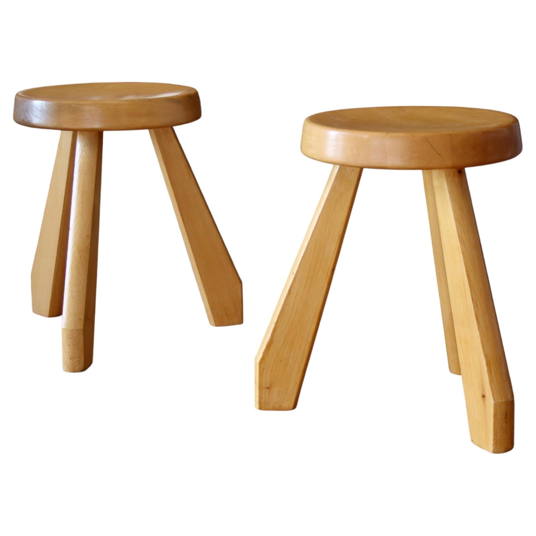 Mid century French 'Tabouret Sandoz' Solid Pine Stool by Charlotte Perriand For Sale