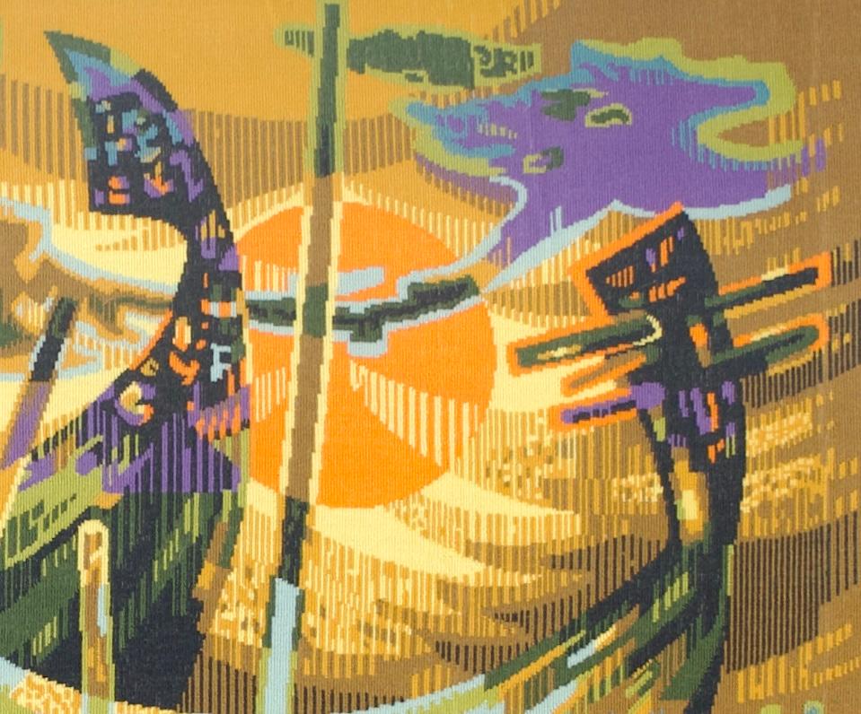 Francese Mid Century French Tapestry Signed and Design by Robert Debieve 4’0