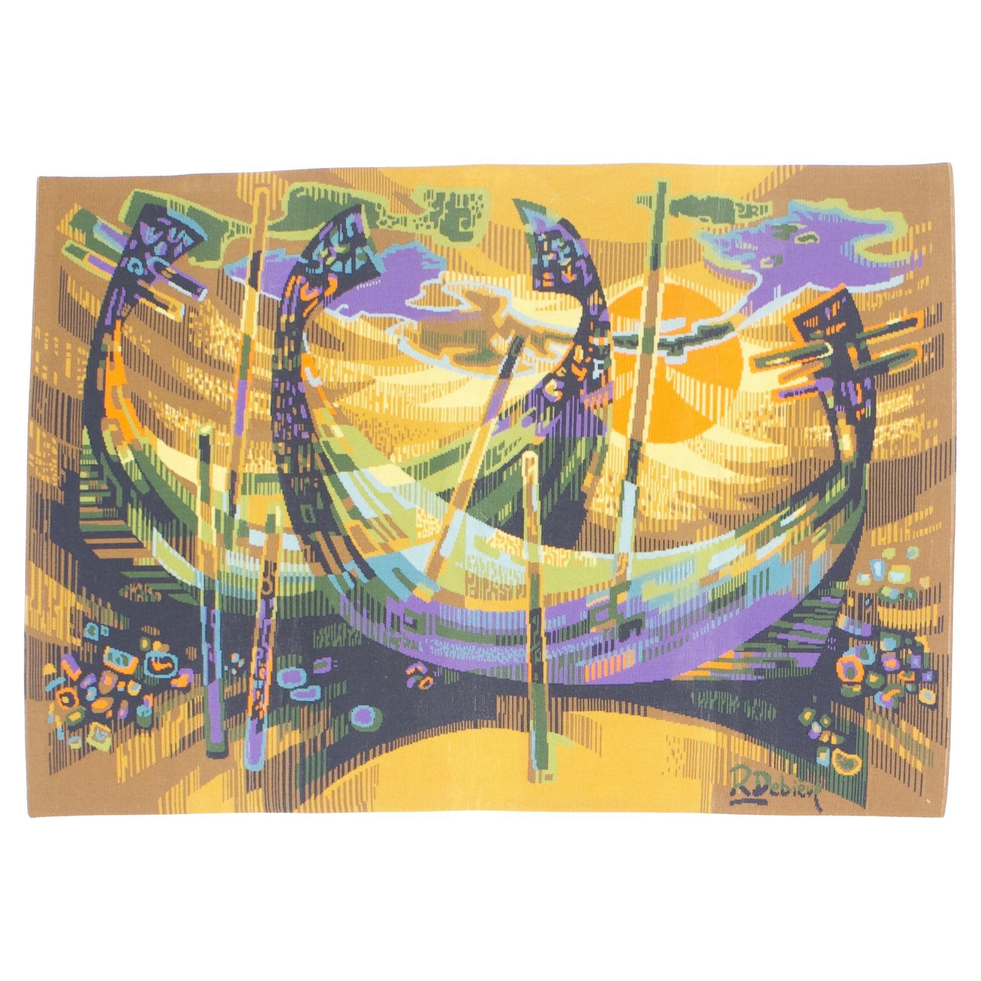 Mid Century French Tapestry Signed and Design by Robert Debieve 4’0" x 5’8"