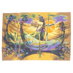 Mid Century French Tapestry Signed and Design by Robert Debieve 4’0" x 5’8"