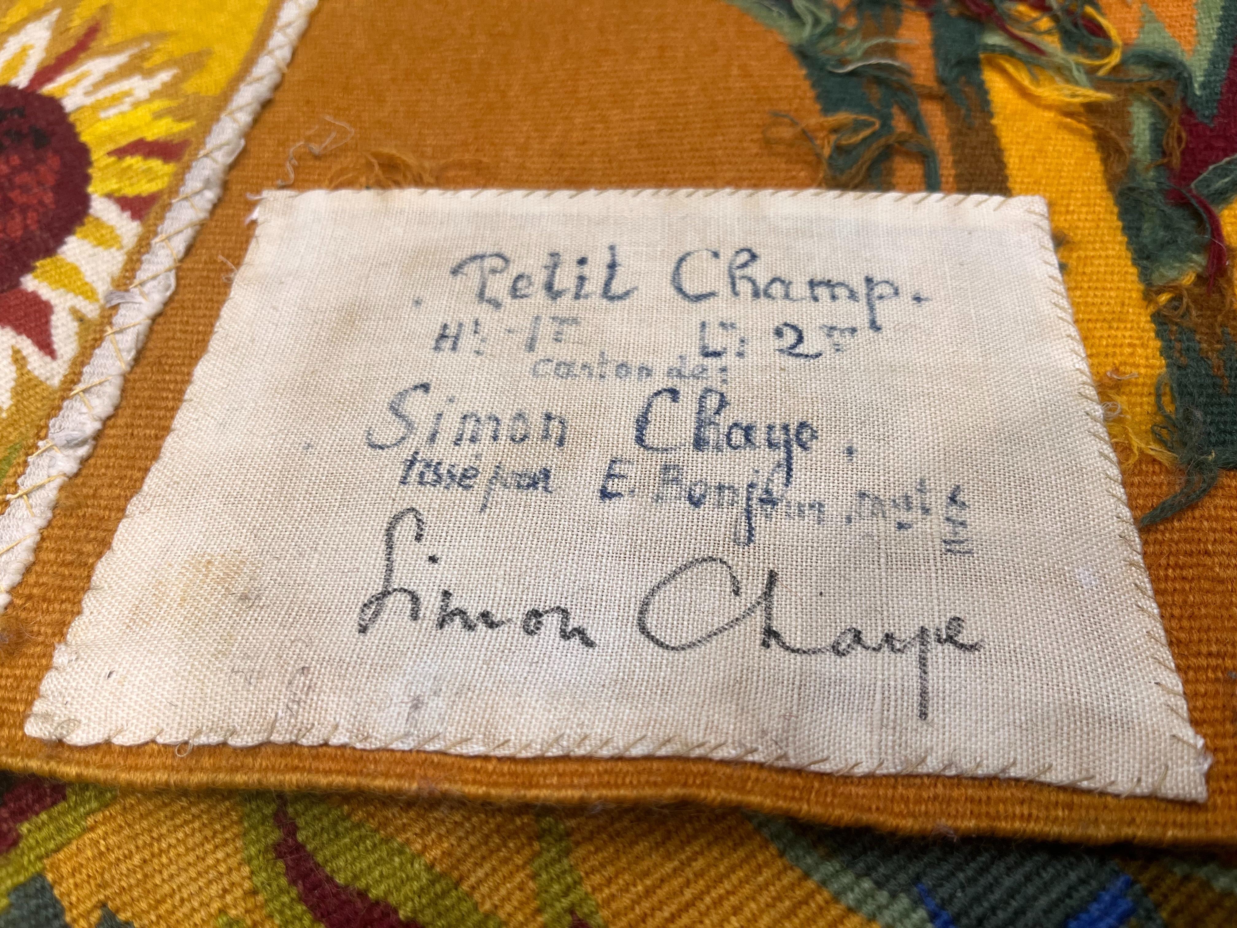 Lana Arazzo francese di metà secolo firmato e disegnato da Simon Chase 3'4