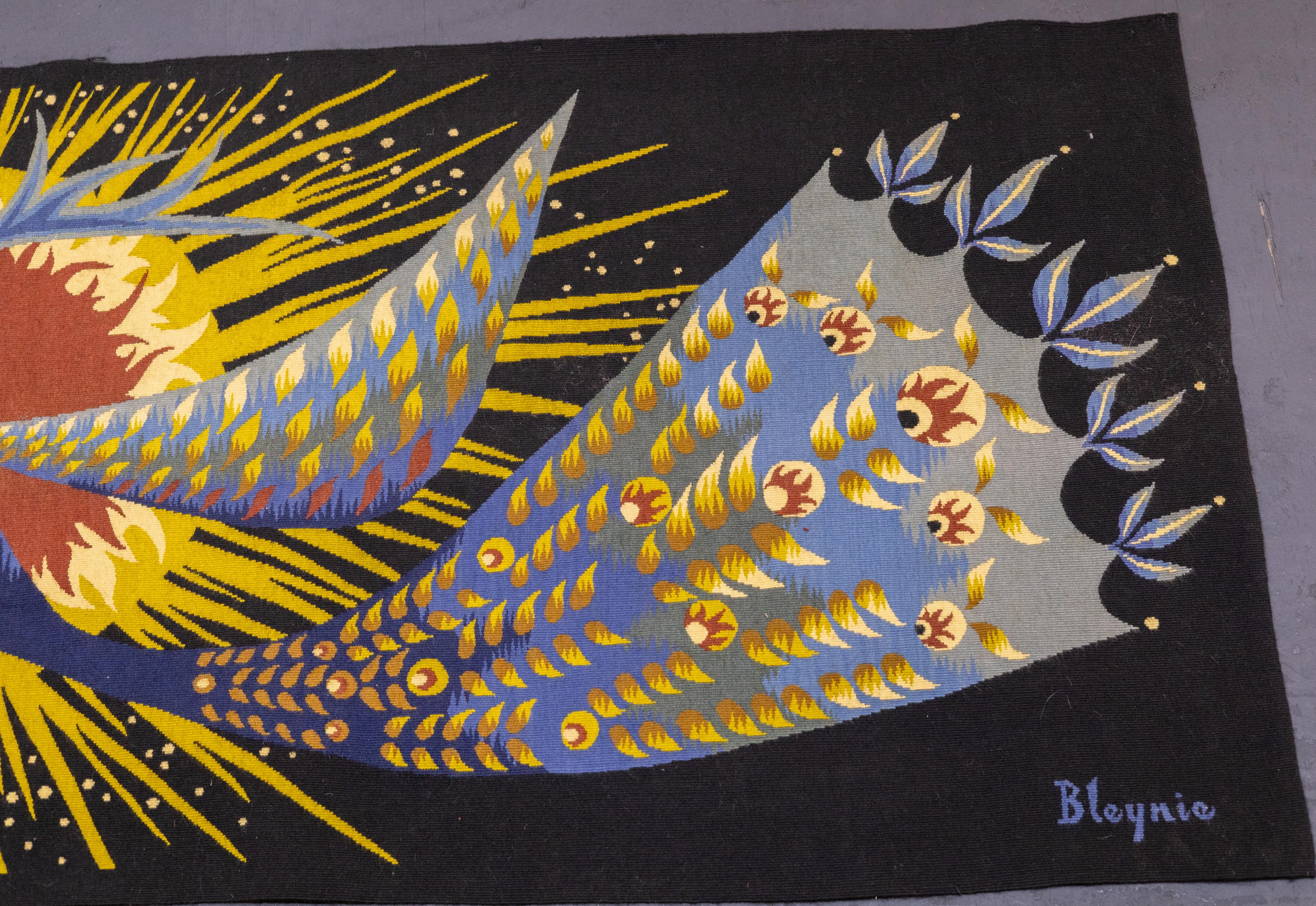 20th Century Mid Century French Tapestry Signed by Blenie 2'3'' x 4'10' For Sale