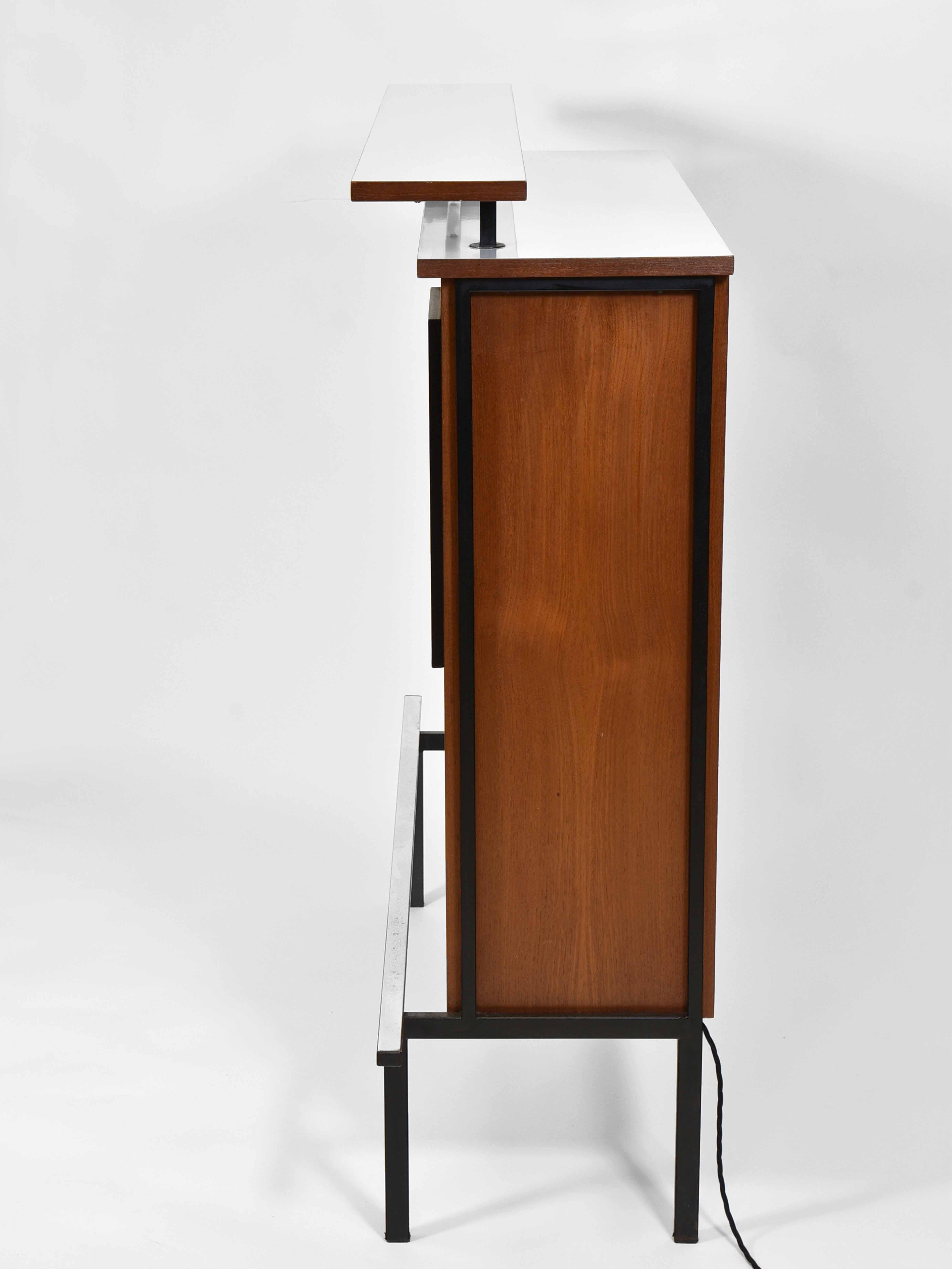 Mid Century French Teak Cocktail Drinks Bar With Illuminated Panel 6