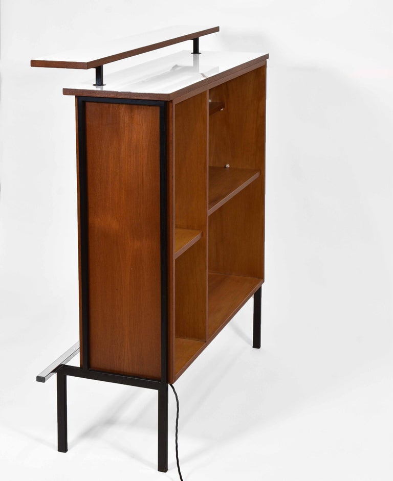 Mid Century French Teak Cocktail Drinks Bar With Illuminated Panel For Sale 8