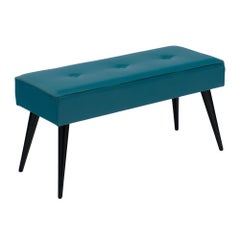 Midcentury French Teal Vinyl Bench