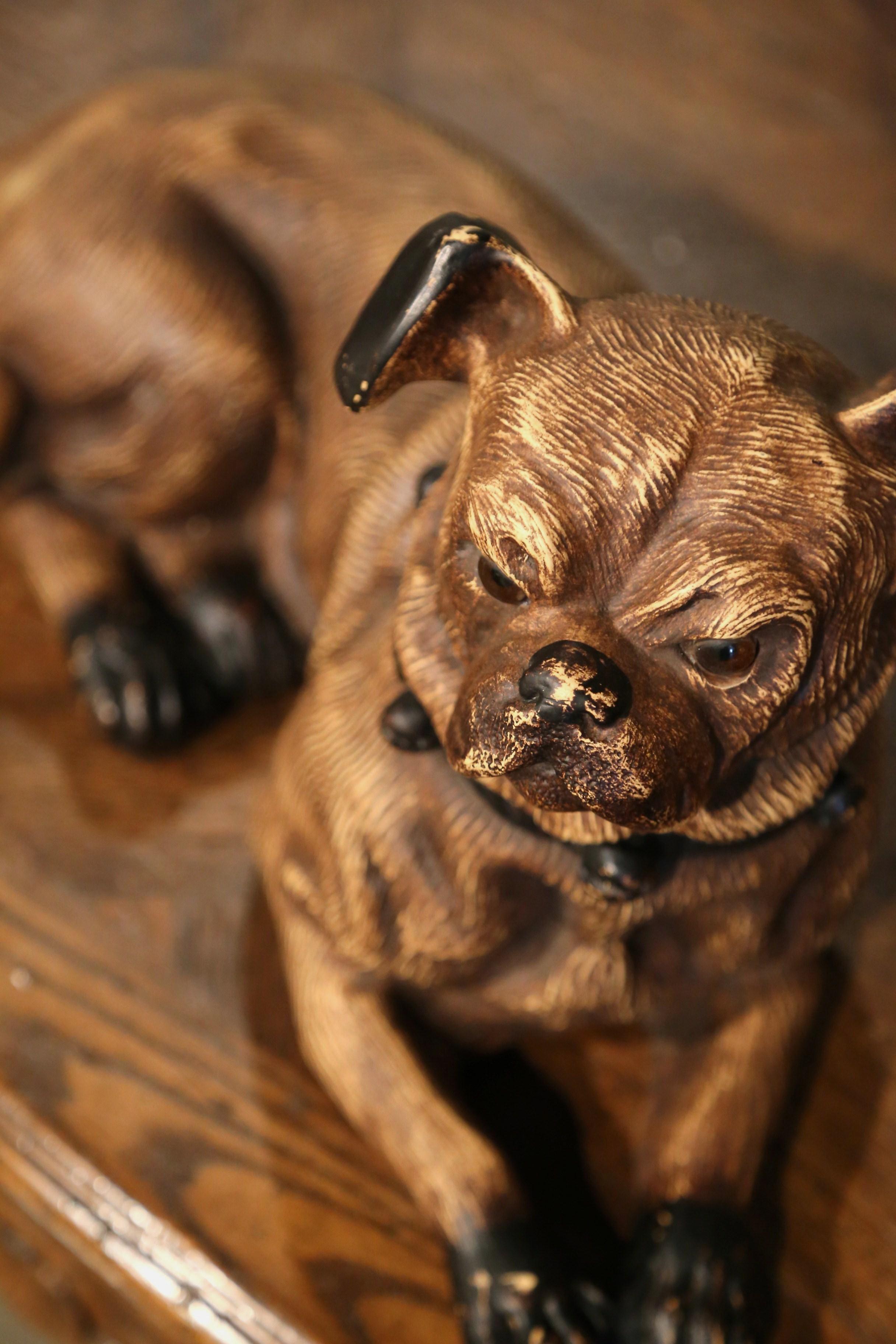 Mid-Century French Terracotta Dog Sculpture with Glass Eyes For Sale 4