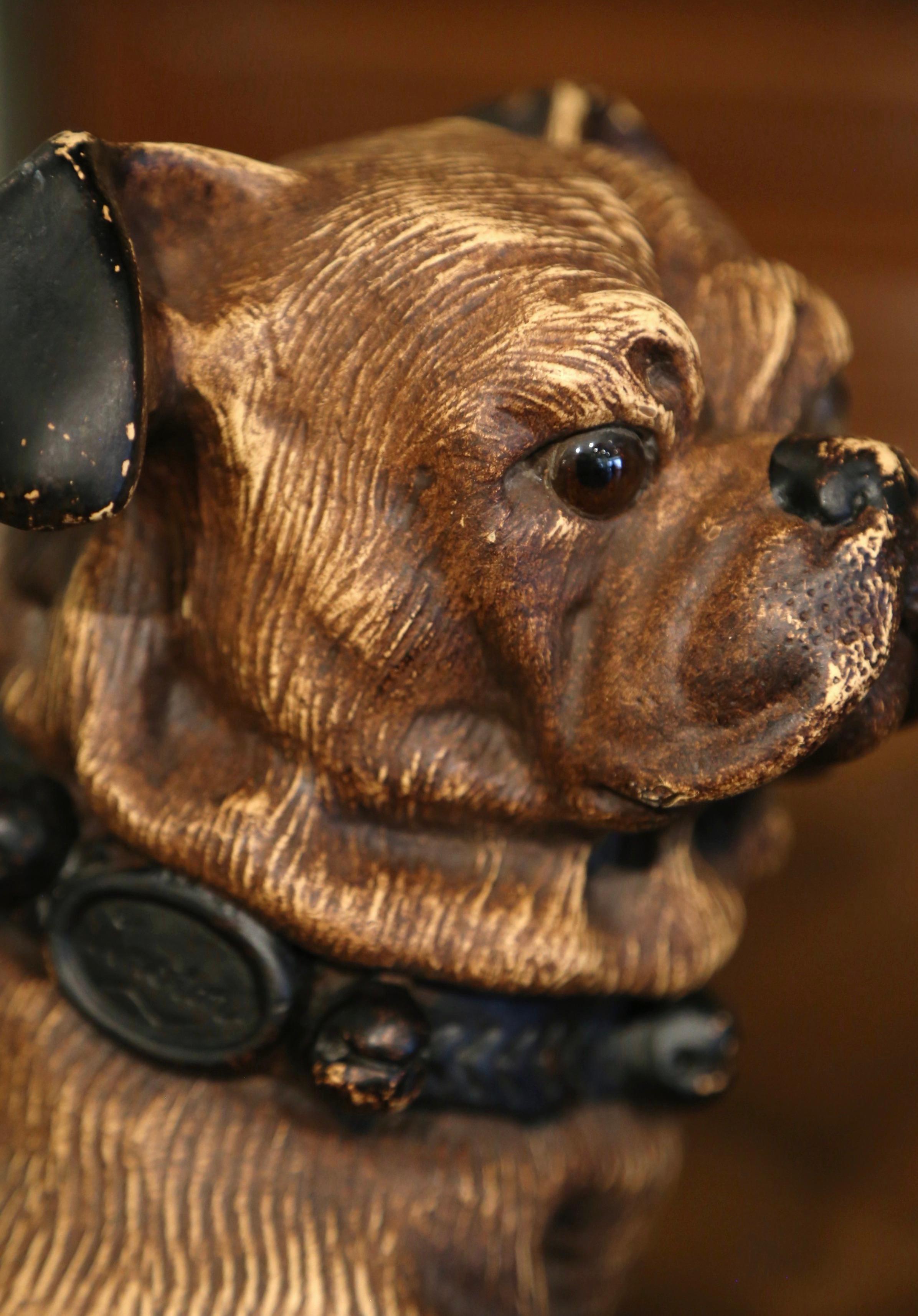 20th Century Mid-Century French Terracotta Dog Sculpture with Glass Eyes For Sale