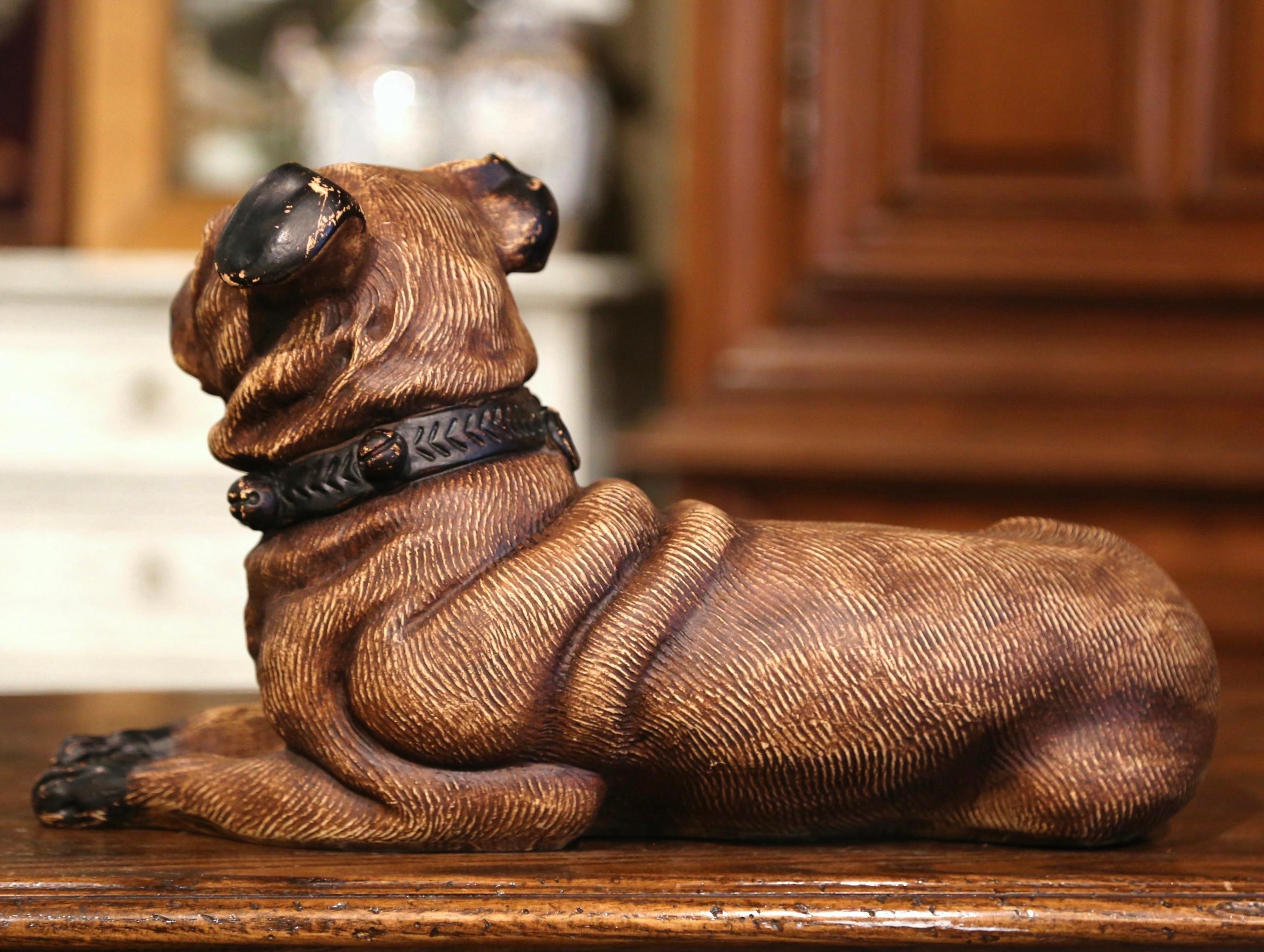 Mid-Century French Terracotta Dog Sculpture with Glass Eyes For Sale 2