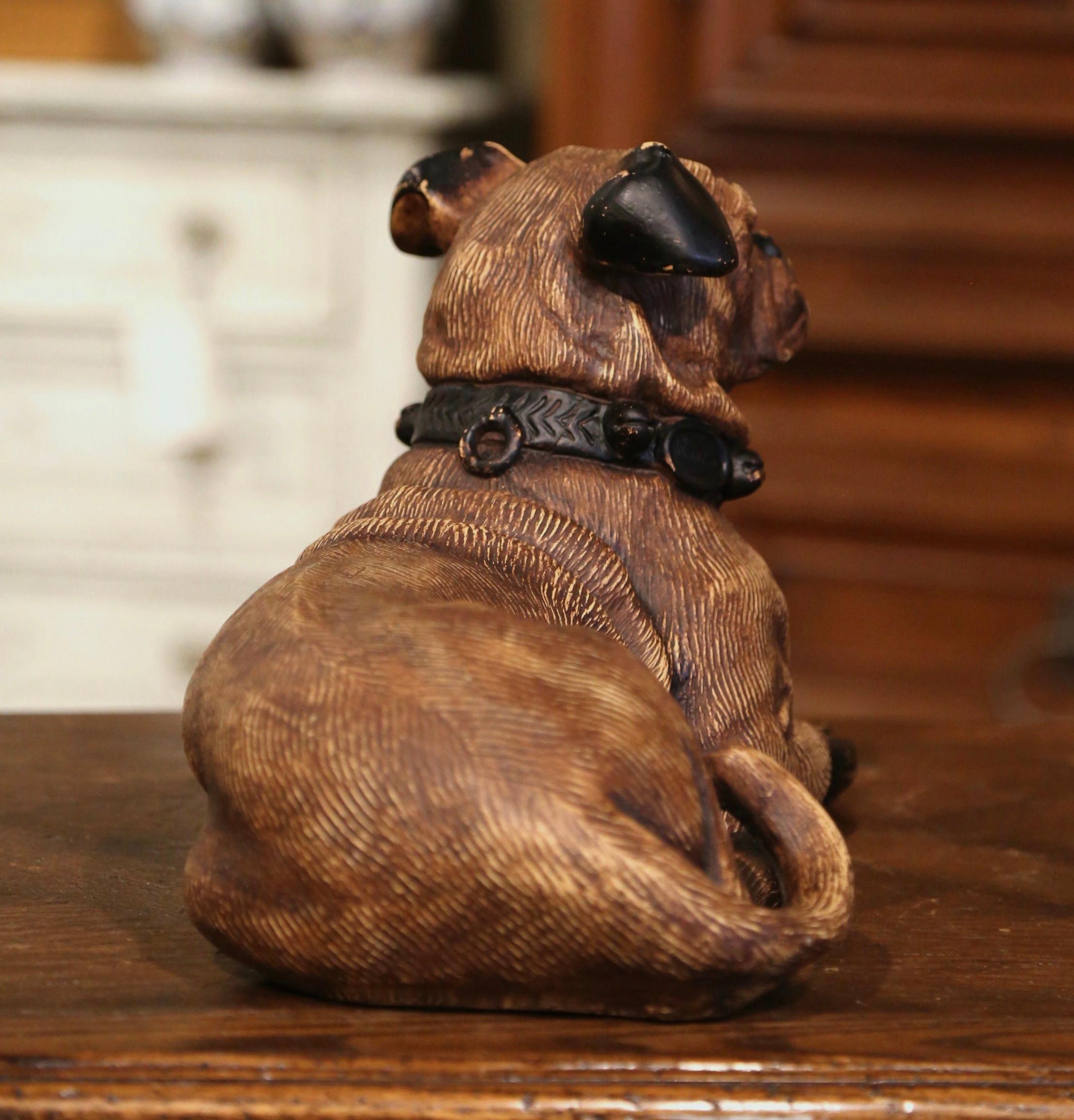 Mid-Century French Terracotta Dog Sculpture with Glass Eyes For Sale 3