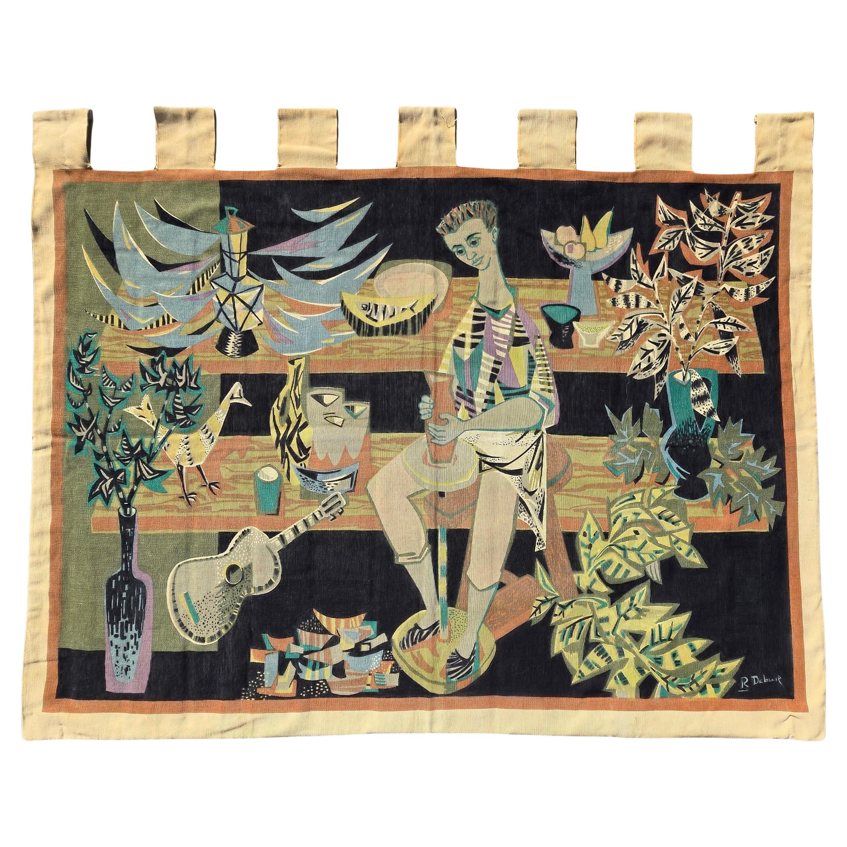 Mid-Century French Textile Wall Hanging Design by Robert Debiève For Sale