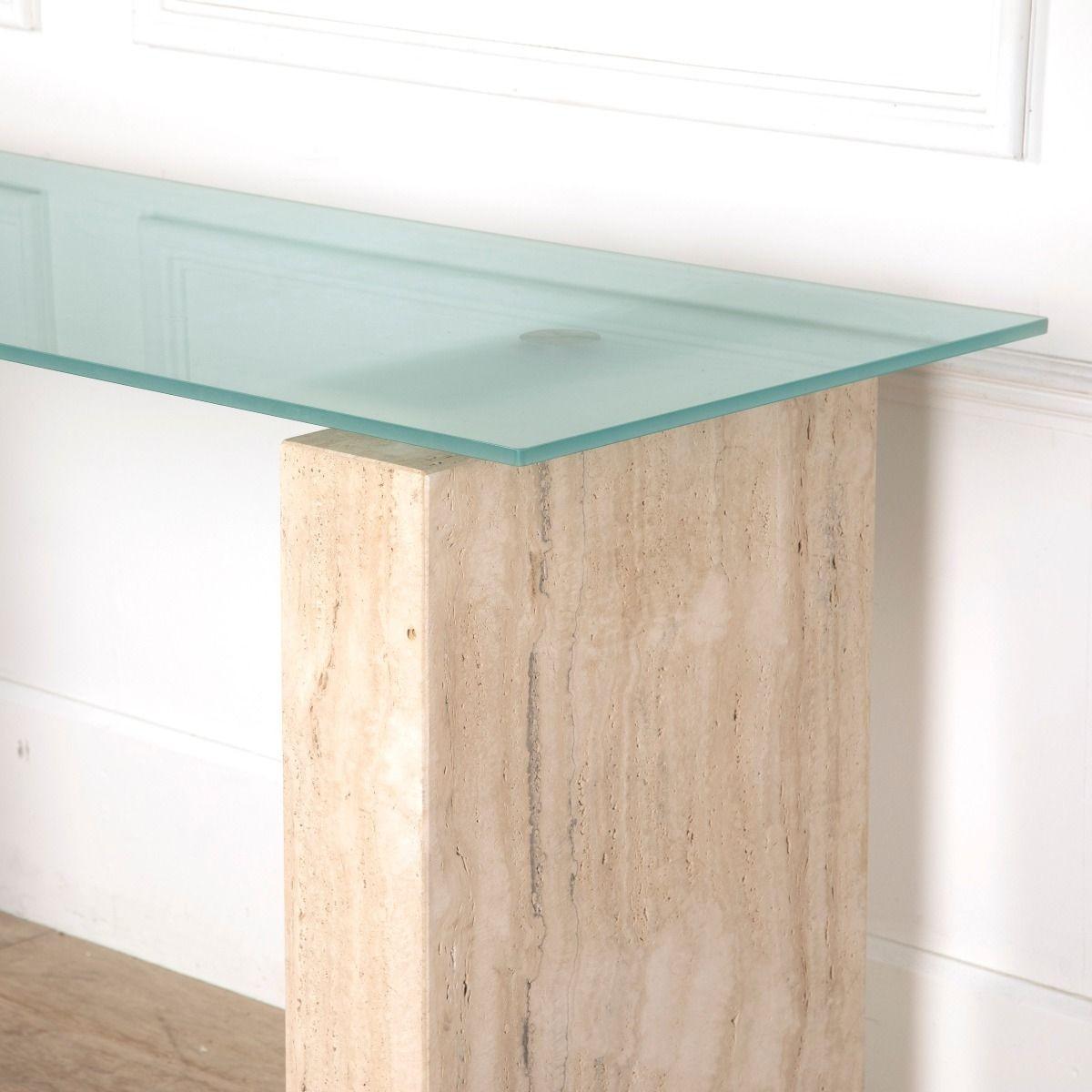 Français Table console en travertin française du milieu du siècle en vente