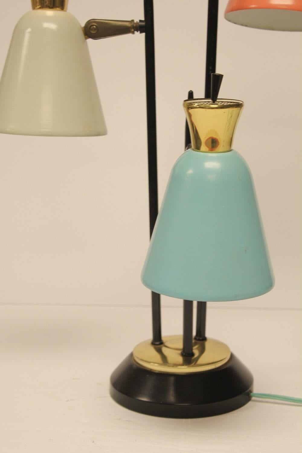 1950s French 3 shade tri-color desk lamp.
