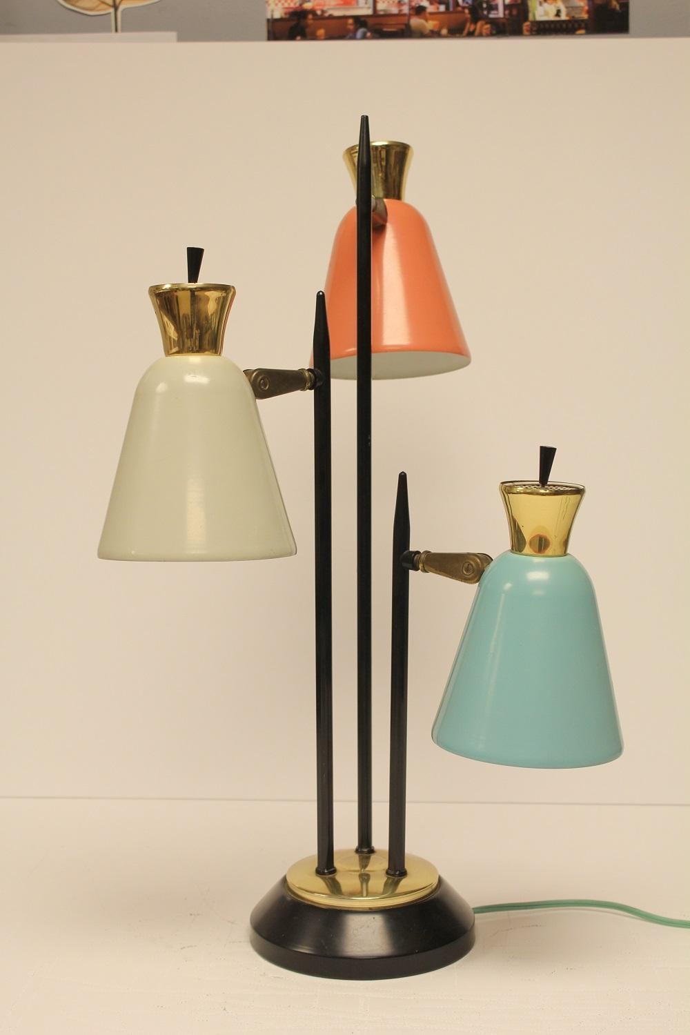 Midcentury French Tri-Color Desk Lamp In Good Condition For Sale In Chicago, IL