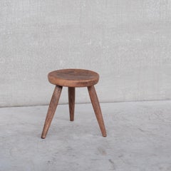 Mid-Century French Tripod Oak Stool or Side Table