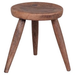Mid-Century French Tripod Oak Stool or Side Table
