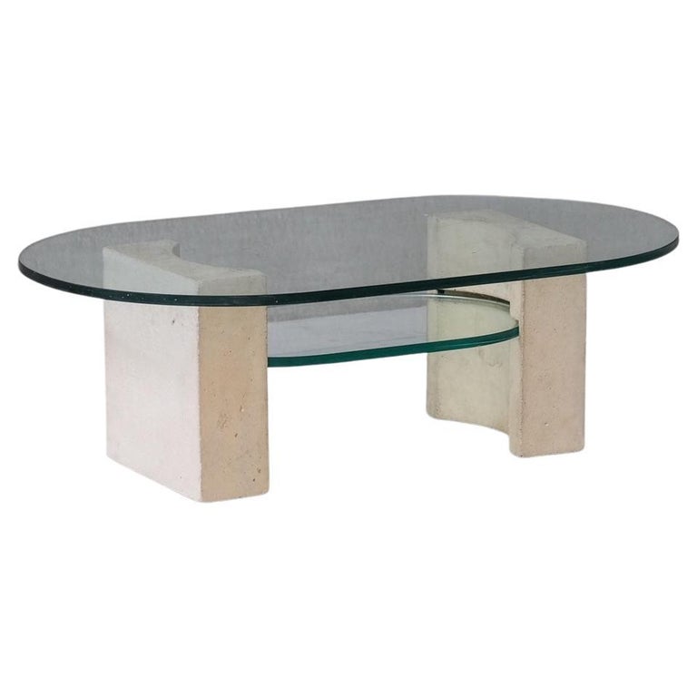 Midcentury French Two Tier Glass Coffee Table For Sale at 1stDibs